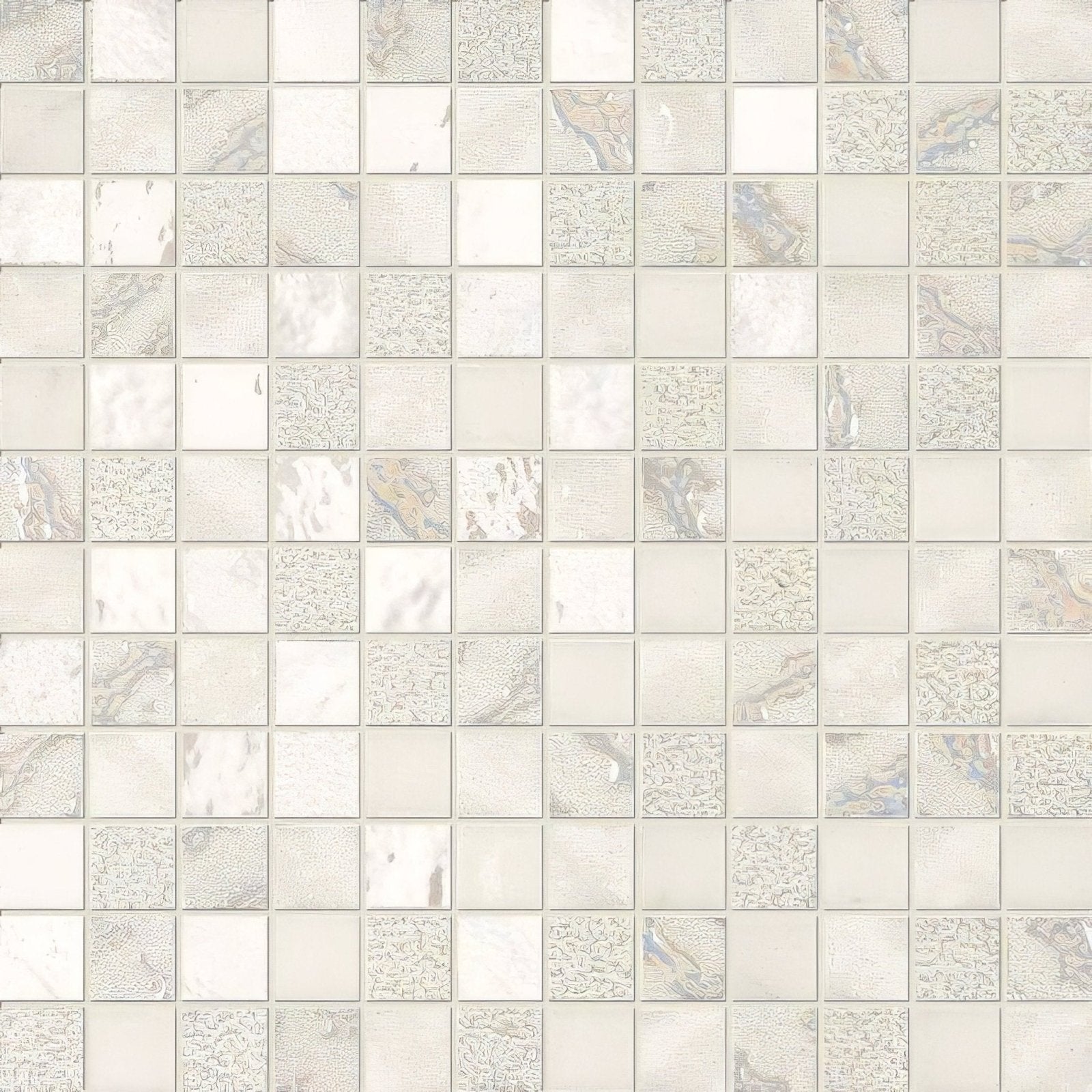 Four seasons snow mosaic tile in white and gray with subtle marble-like pattern for decorative wall use