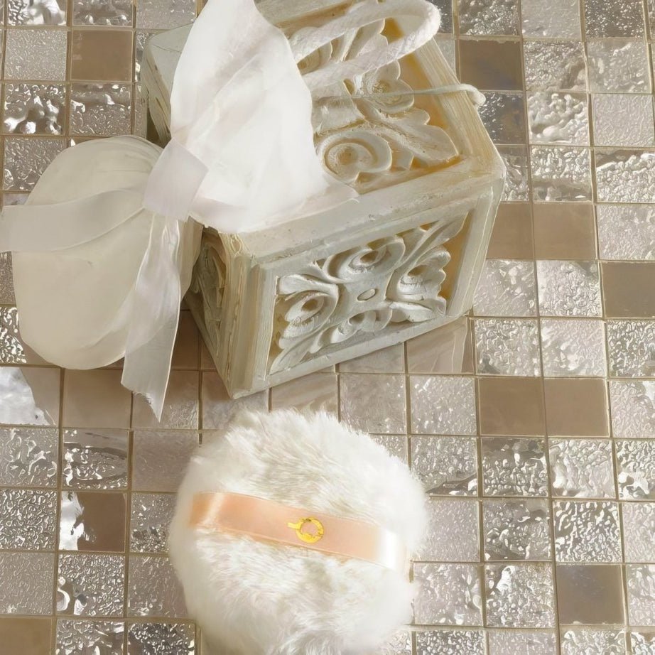 White ornate wooden box with sheer white ribbon bow from four seasons spring mosaic collection