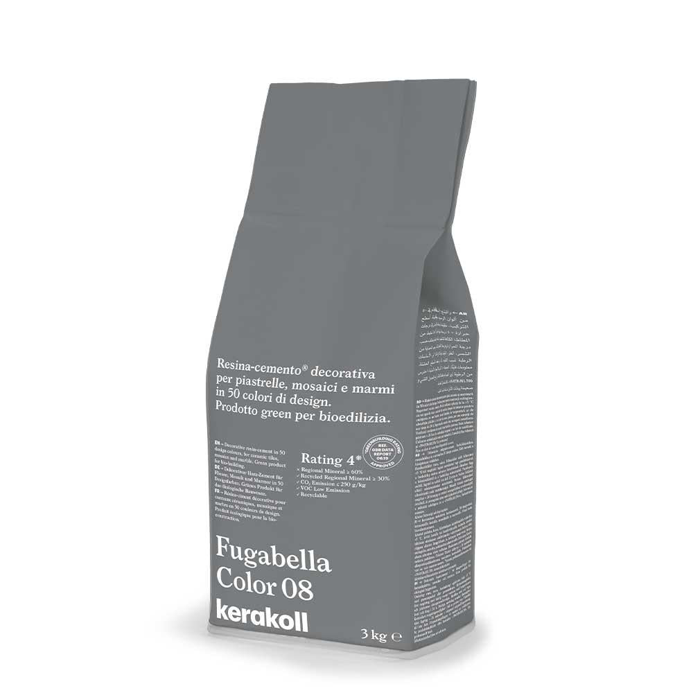 Gray paper bag of kerakoll fugabella resin cement grout color 08 decorative for tiles mosaics and marble