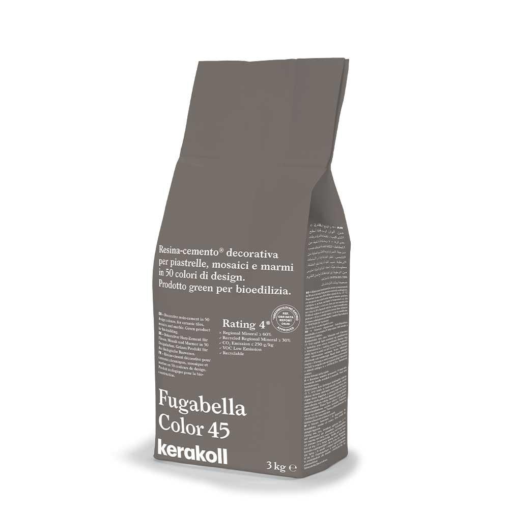 Matte gray bag of kerakoll fugabella resin cement grout color 45 for decorative tiles mosaics and marble use
