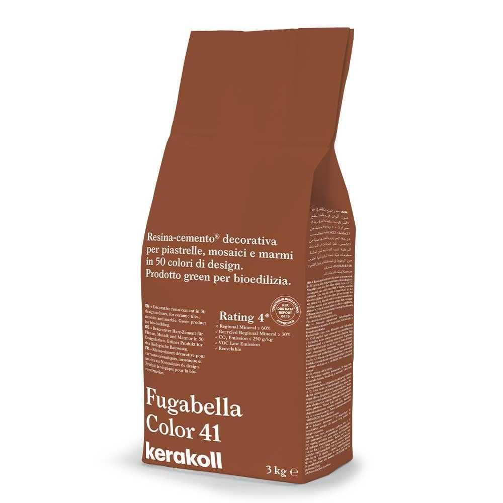 Brown paper bag of kerakoll fugabella resin cement grout in color 41 decorative resin cement for tiling use