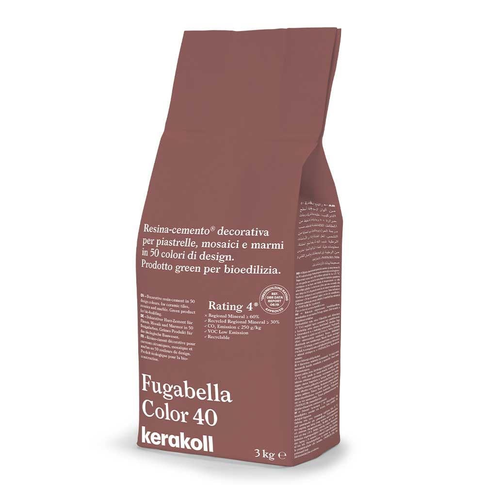 A brown paper bag of kerakoll fugabella color 40 decorative resin cement grout for tiles mosaics and marble