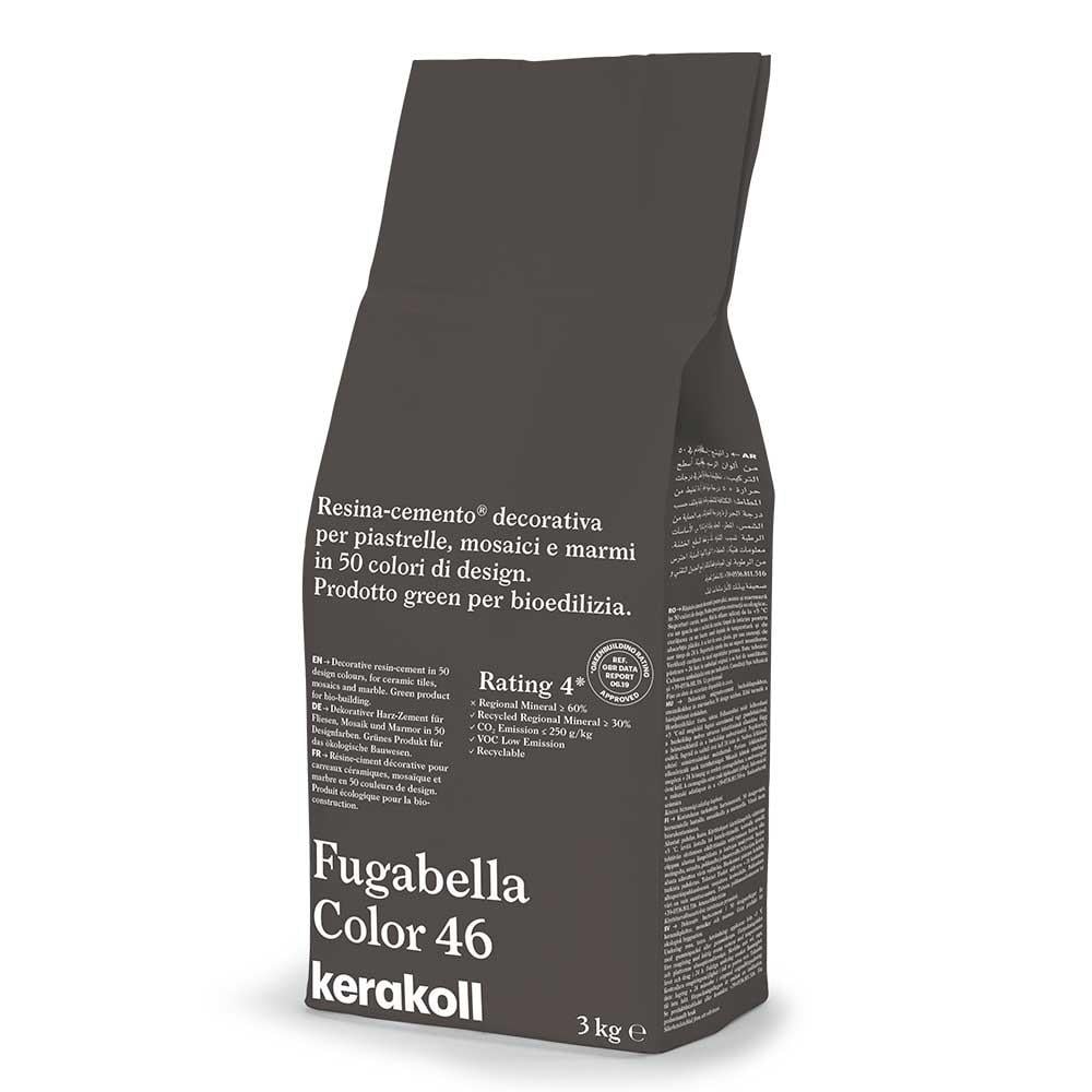 Dark gray bag of kerakoll fugabella resin cement grout color 46 decorative cement for tiles mosaics and marble