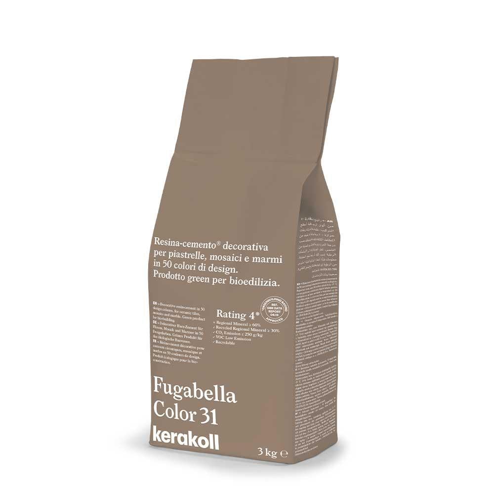 Brown paper bag of kerakoll fugabella resin cement grout color 31 for decorative tiles mosaics and marble use