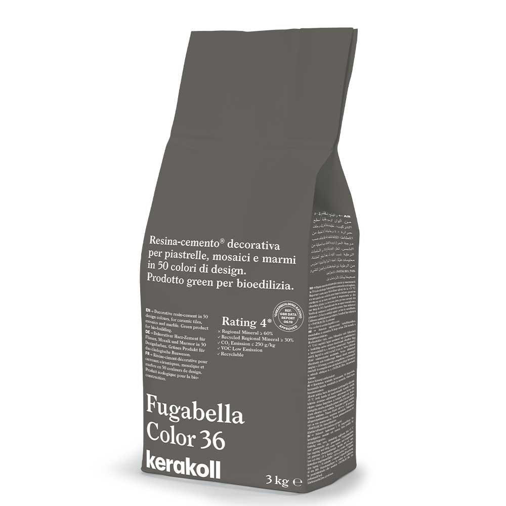 Dark gray bag of kerakoll fugabella resin cement grout color 36 decorative for tiles mosaics and marble
