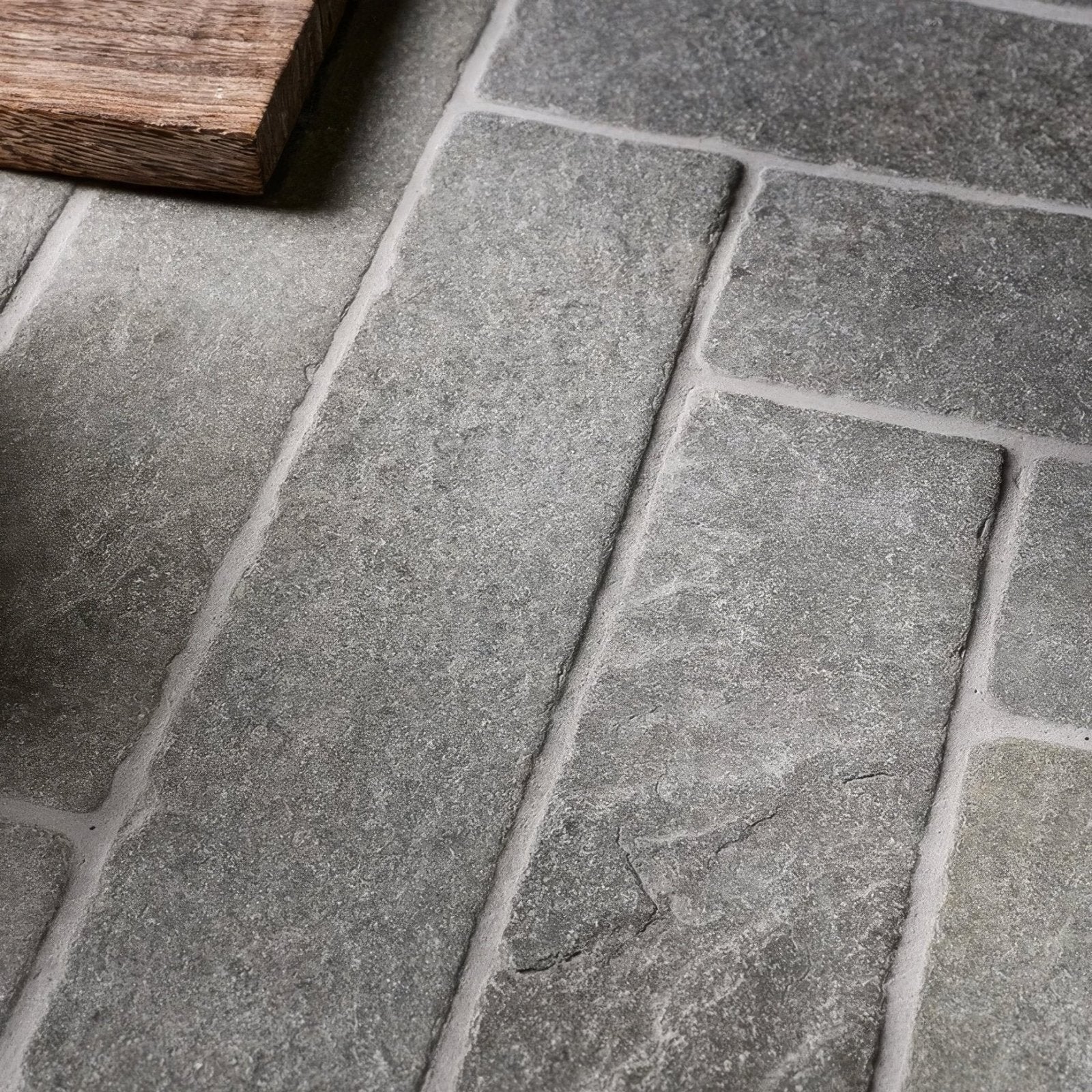Galway limestone seasoned parquet gray stone effect floor tiles with textured natural surface and subtle tone variations