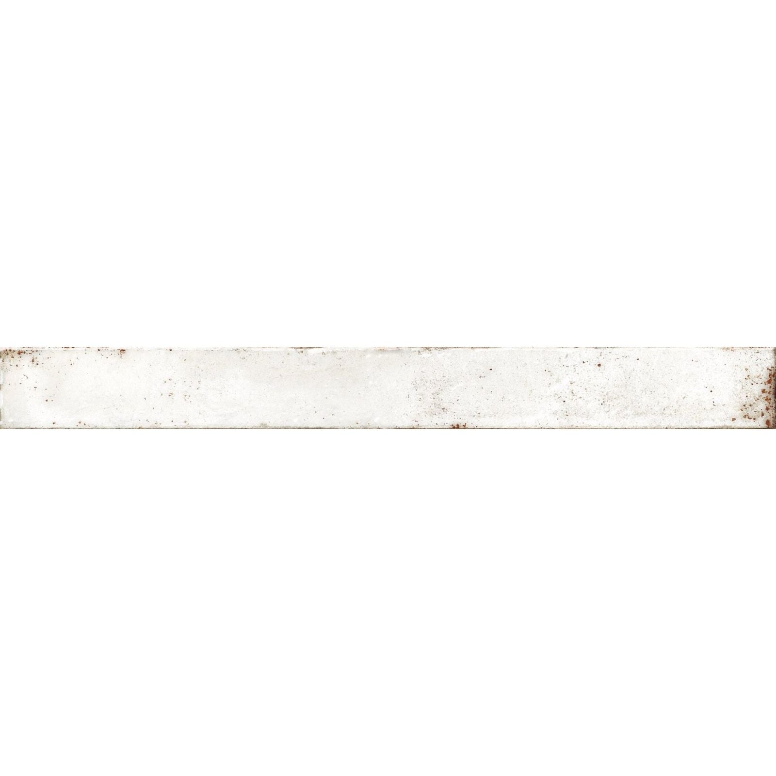 A rectangular white ceramic tile genesi white brillo with a distressed vintage finish and subtle speckled imperfections
