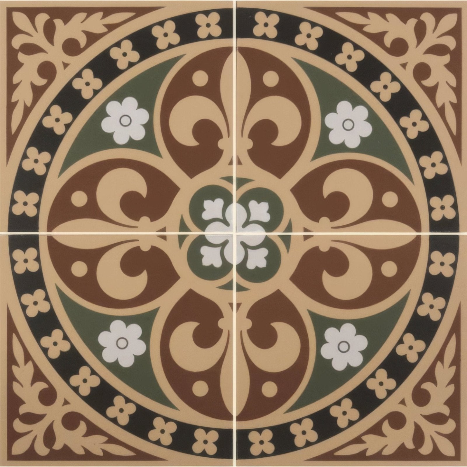 Gladstone 4 Tile Set Green/Red – pattern detail