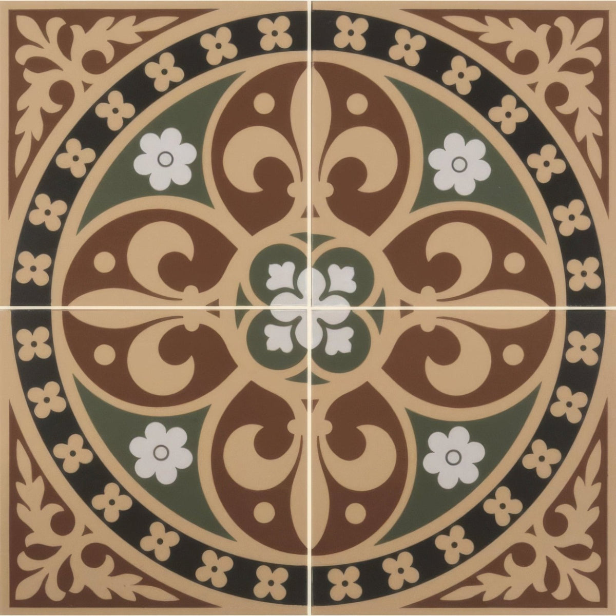 Gladstone 4 Tile Set Green/Red – pattern detail