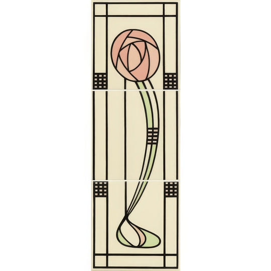 Glasgow Rose (Left Hand) 3-Tile Set on County White - Ceramic - Handmade