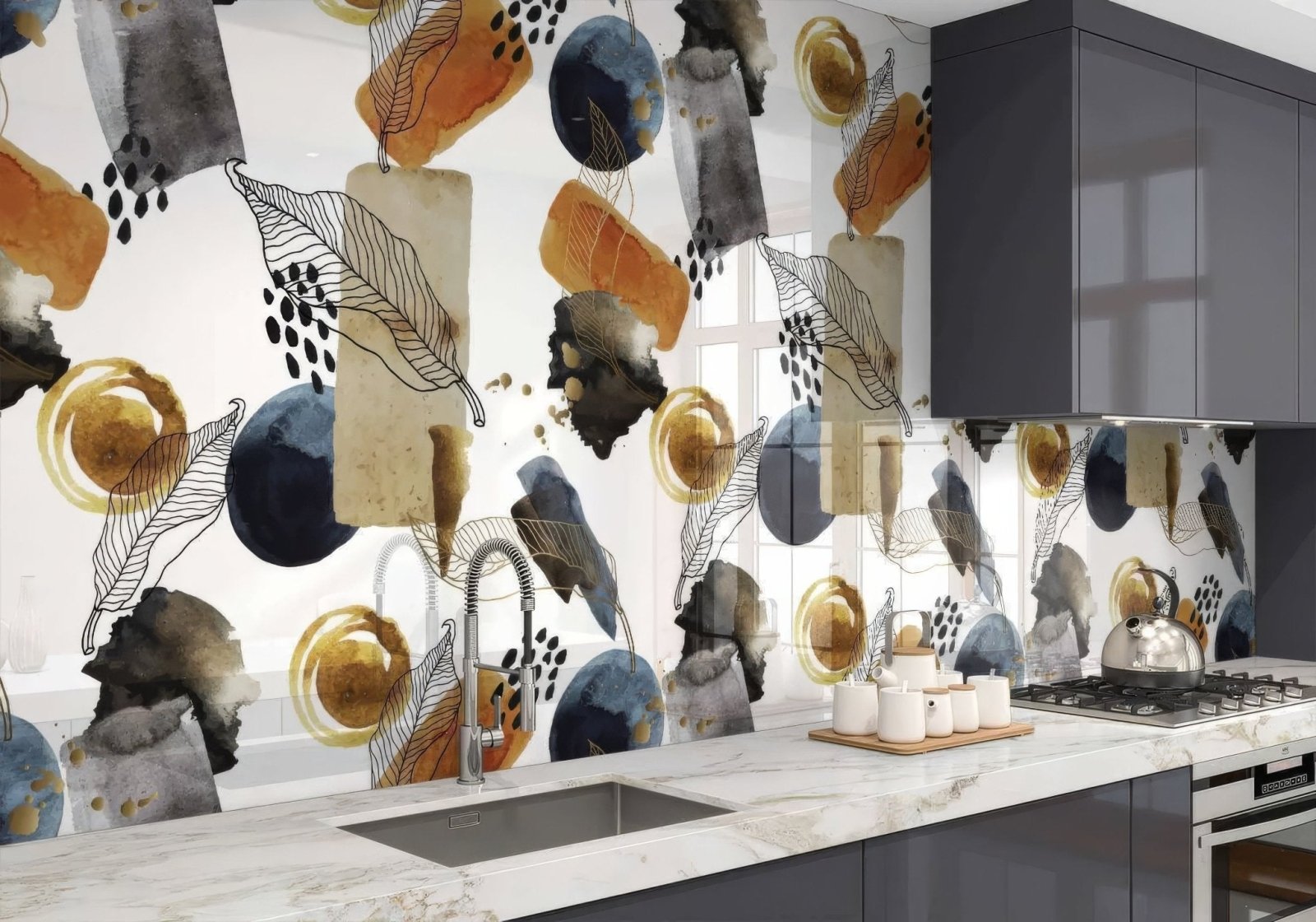 Gold Navy Watercolour Shower Panel