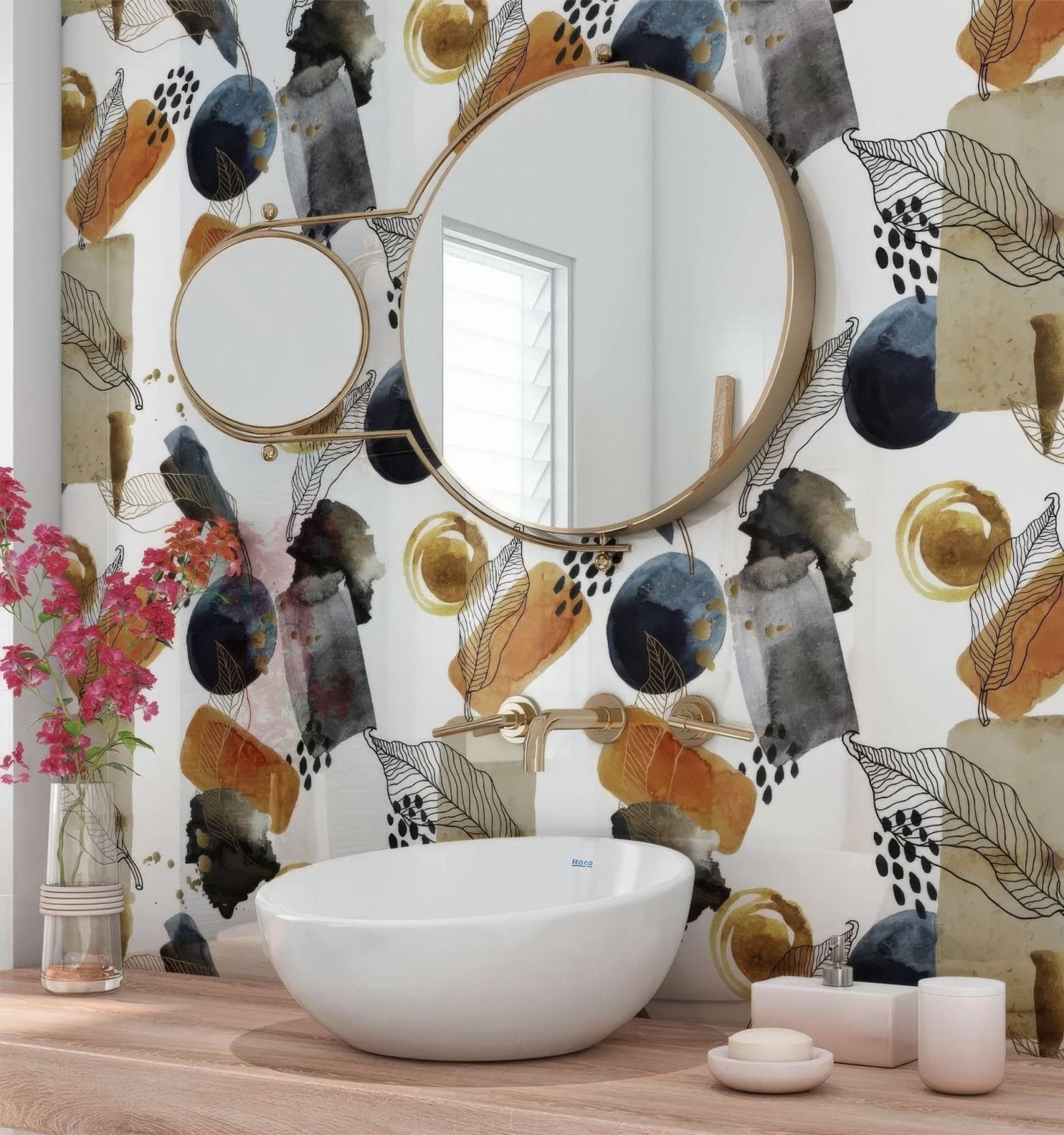 Gold Navy Watercolour Shower Panel