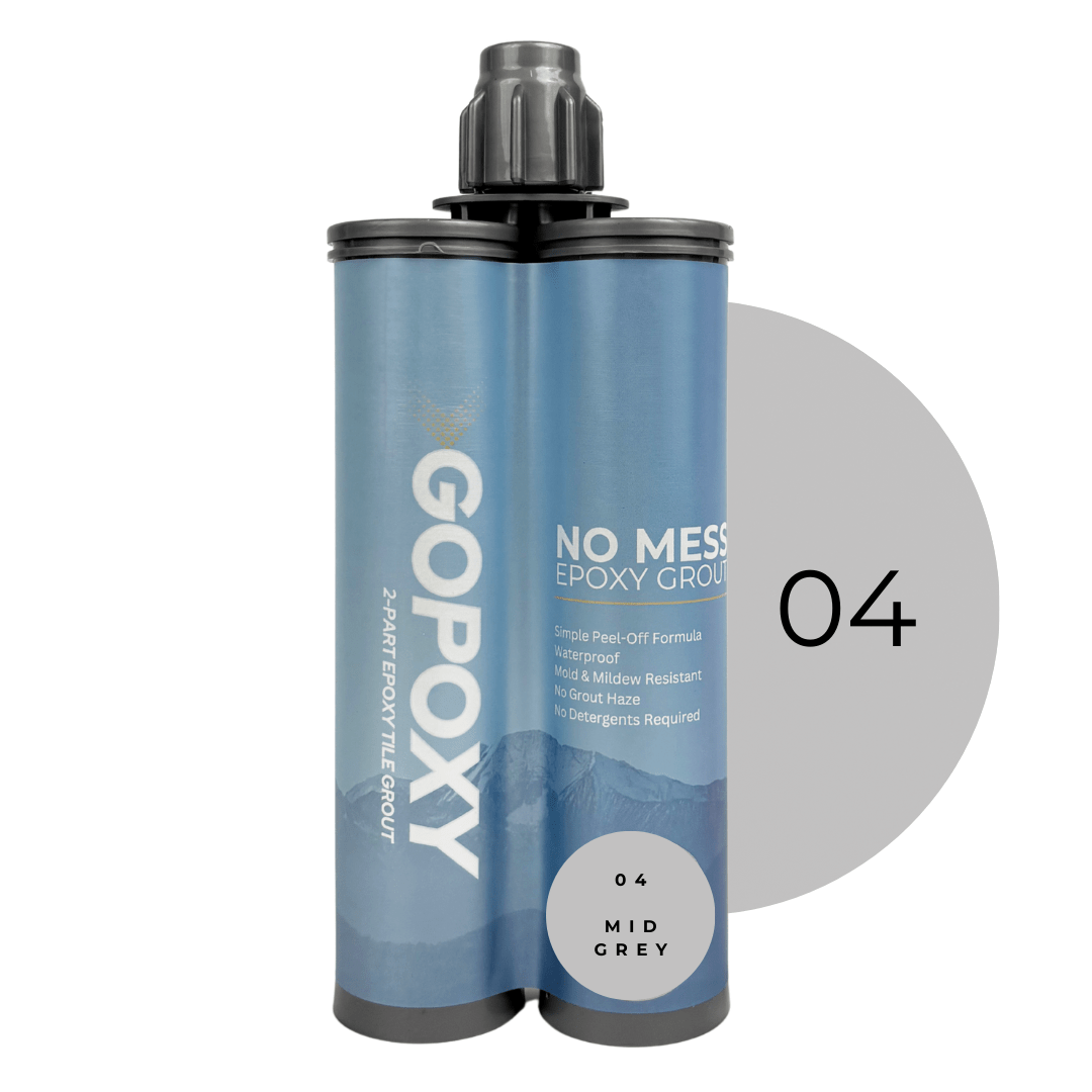 Blue twin-tube gopoxy no mess epoxy tile grout model 04 mid grey for durable and clean tile grouting use