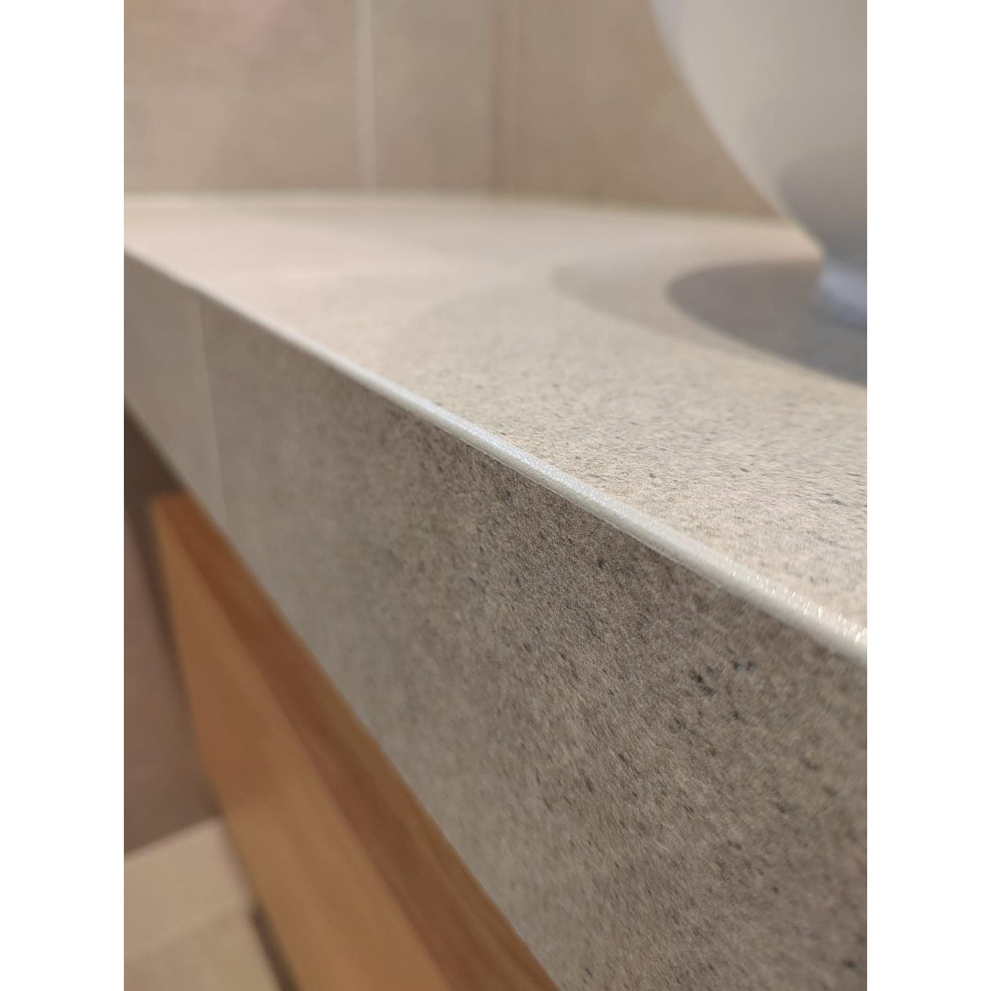 Gray speckled polished epoxy grout countertop surface showcasing gopoxy epoxy grout product quality and finish