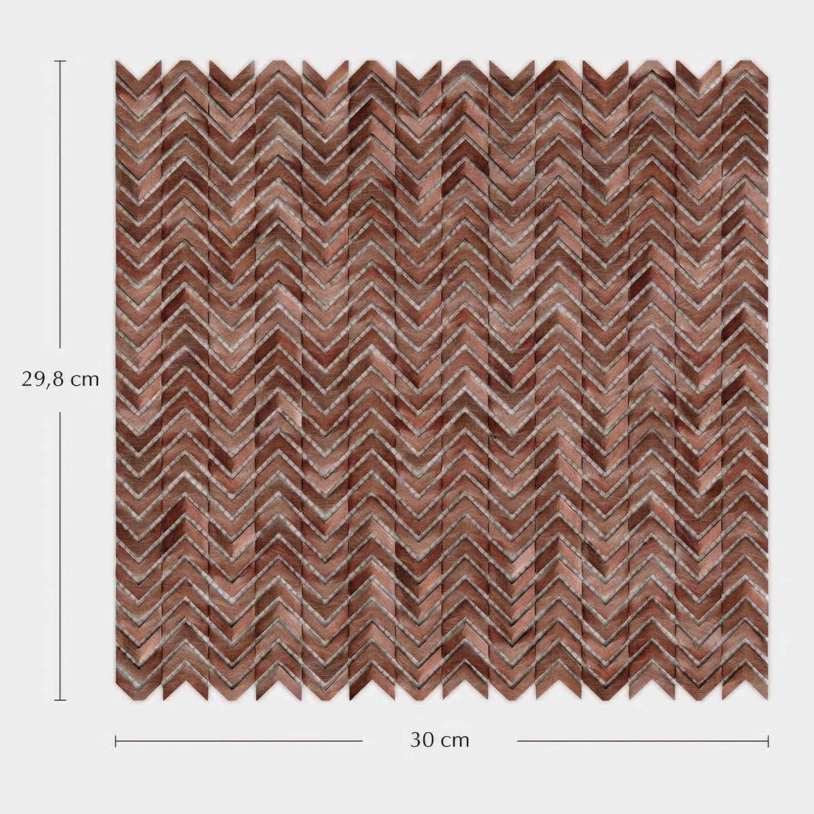 Copper-toned chevron-patterned gravity aluminium arrow copper mosaic tile panel with metallic finish