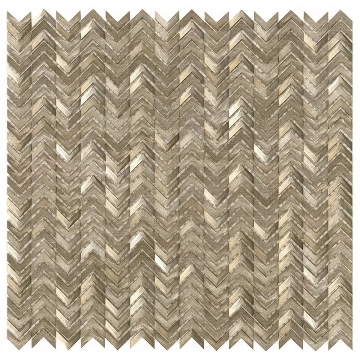 Gravity aluminium arrow gold mosaic tile with gray and beige chevron pattern and textured stone-like finish