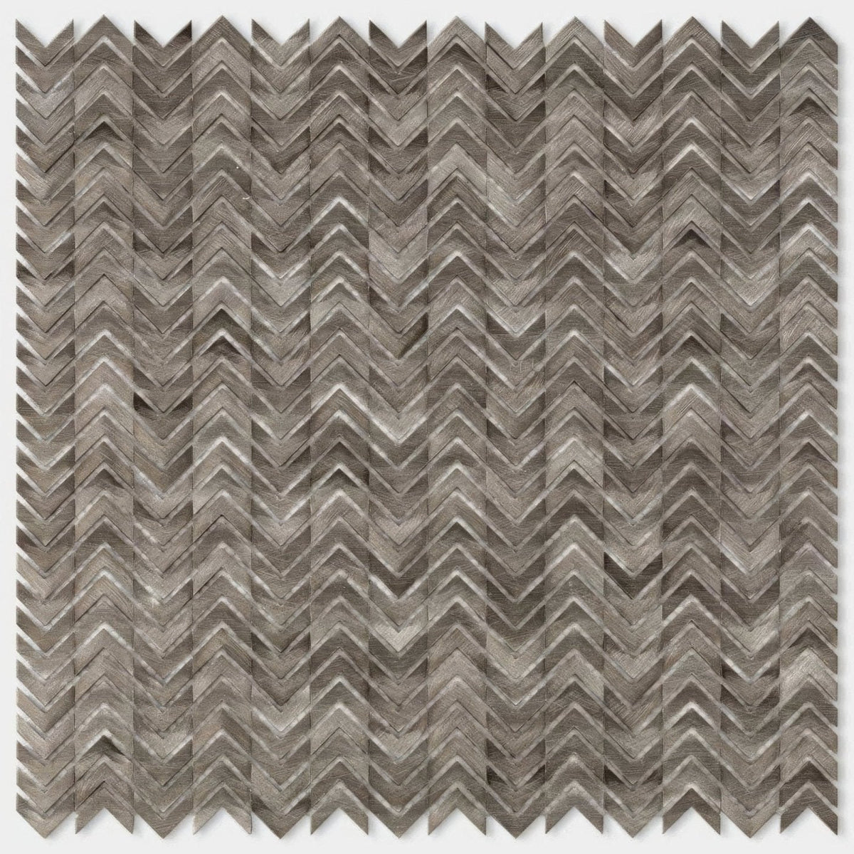 Gray chevron-patterned gravity aluminium arrow metal mosaic tile with textured wood-grain finish