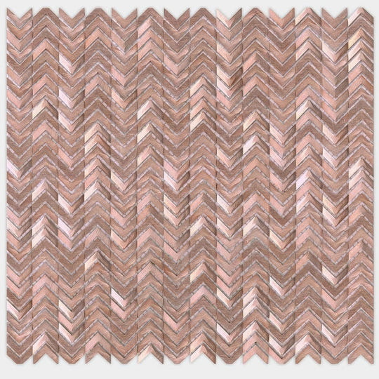 Rose gold chevron patterned gravity aluminium arrow mosaic tile with textured metallic finish