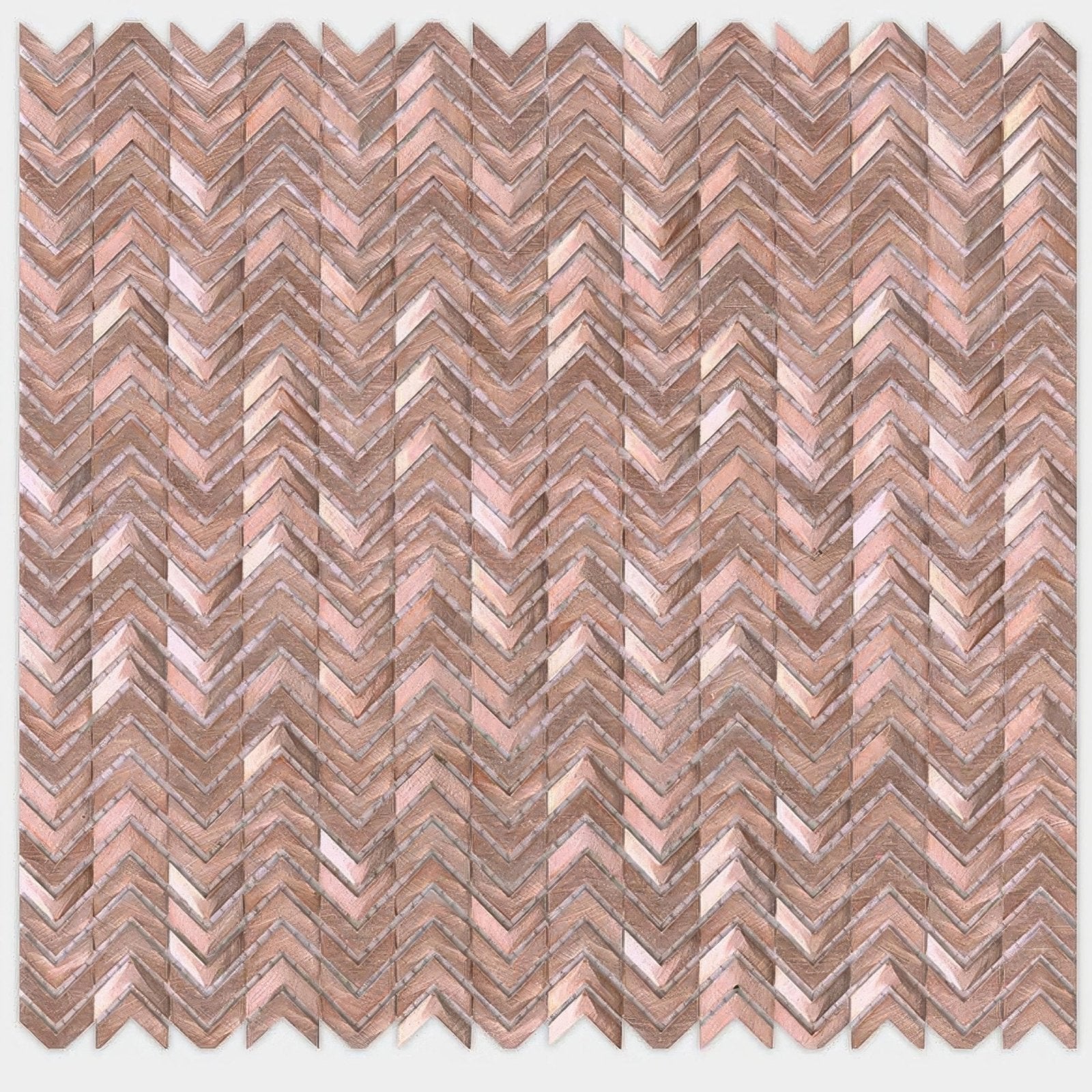 Rose gold chevron patterned gravity aluminium arrow mosaic tile with textured metallic finish