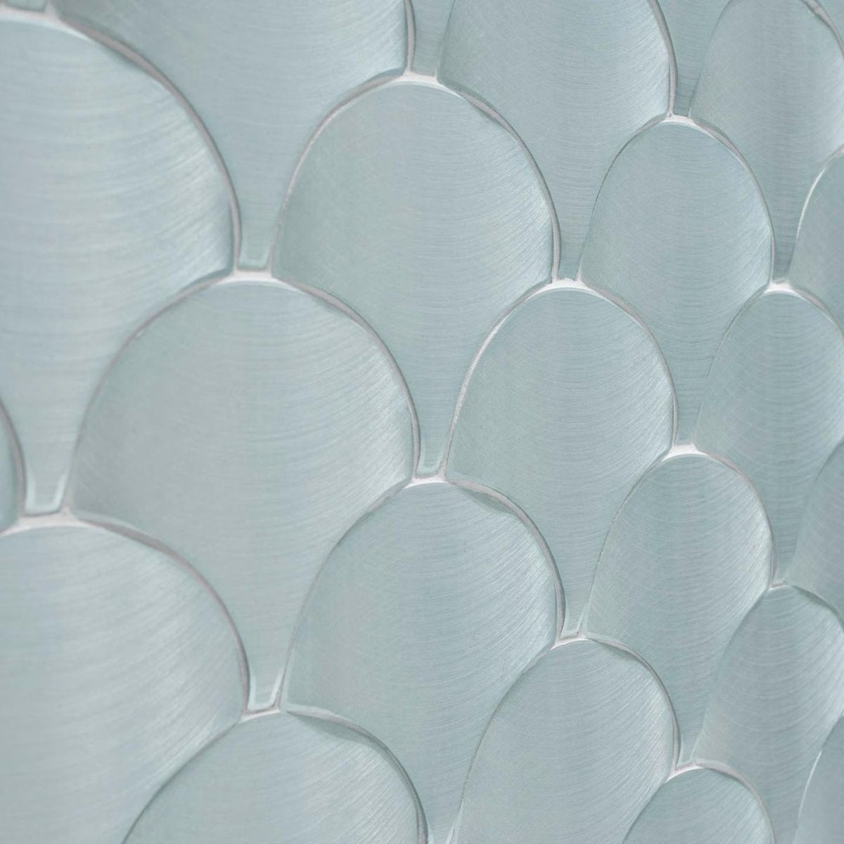 Silver metallic fish-scale textured wall panel made of aluminium in gravity aluminium shell aquamarine mosaic design