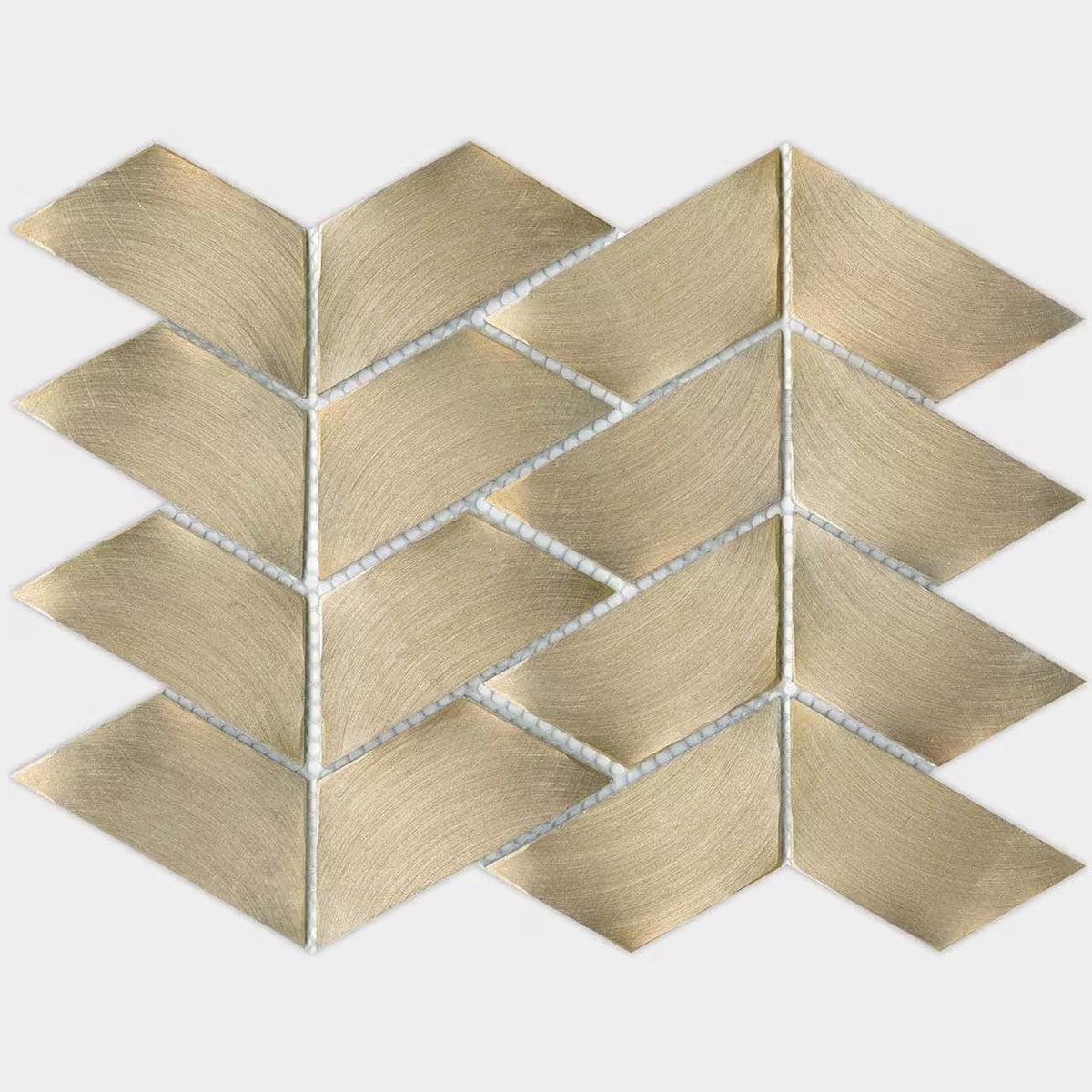 Gravity aluminium trace gold mosaic showing gold-toned metallic brushed finish tiles in an interlocking chevron pattern