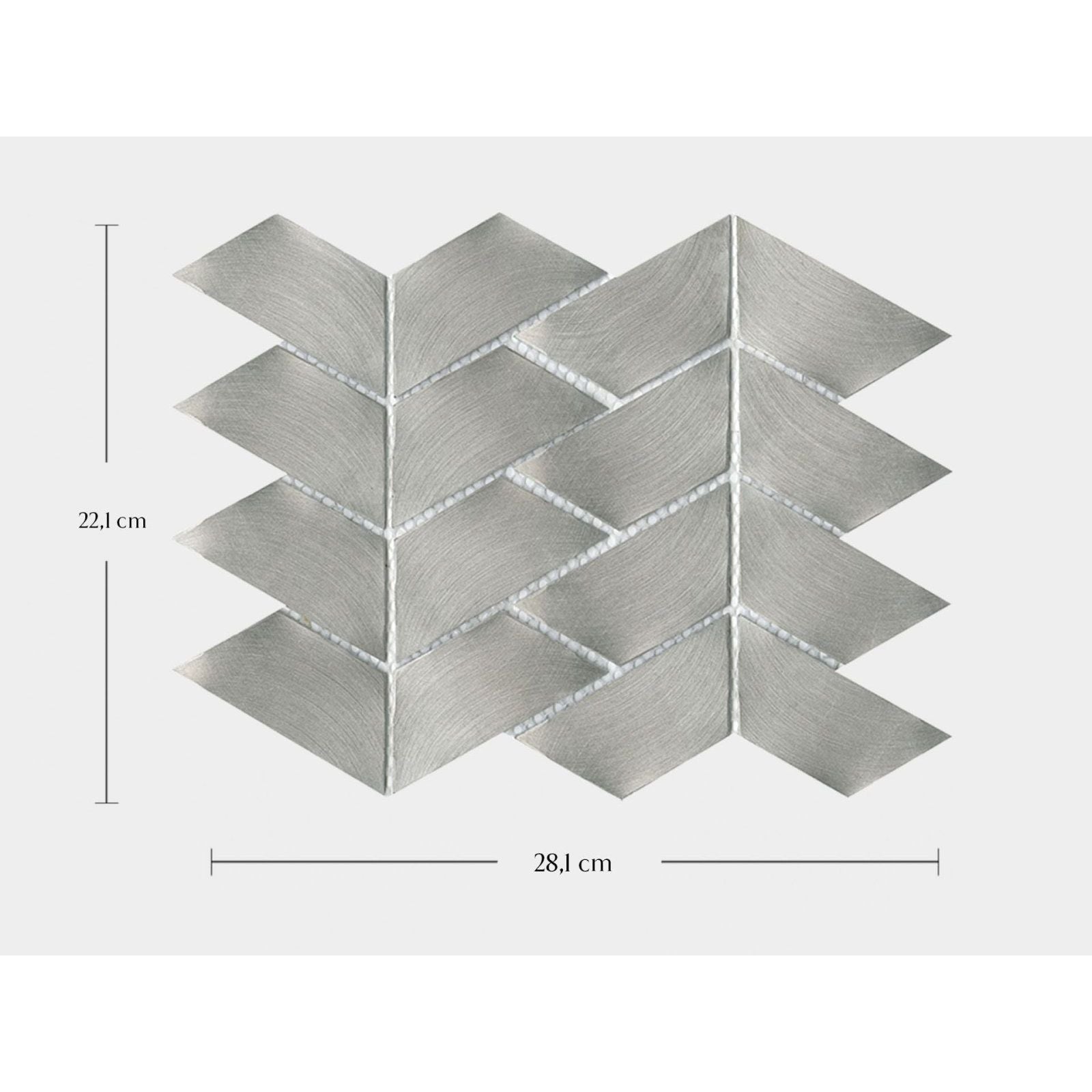 Silver metallic chevron-patterned gravity aluminium trace metal mosaic tile panel for modern decorative use