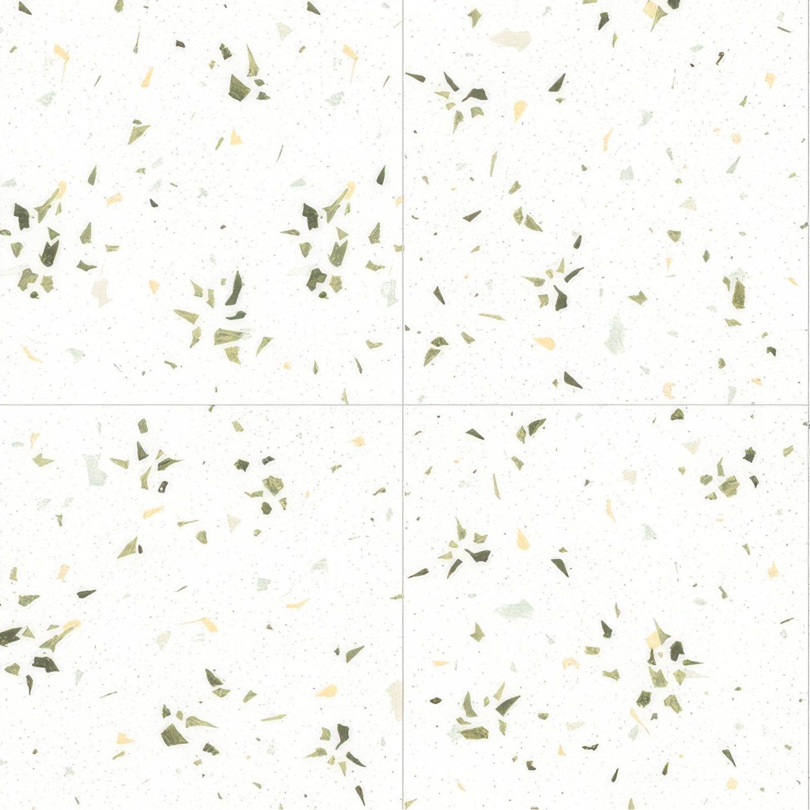 White terrazzo floor tiles green fragment 20x20cm with scattered green and beige flecks for flooring use