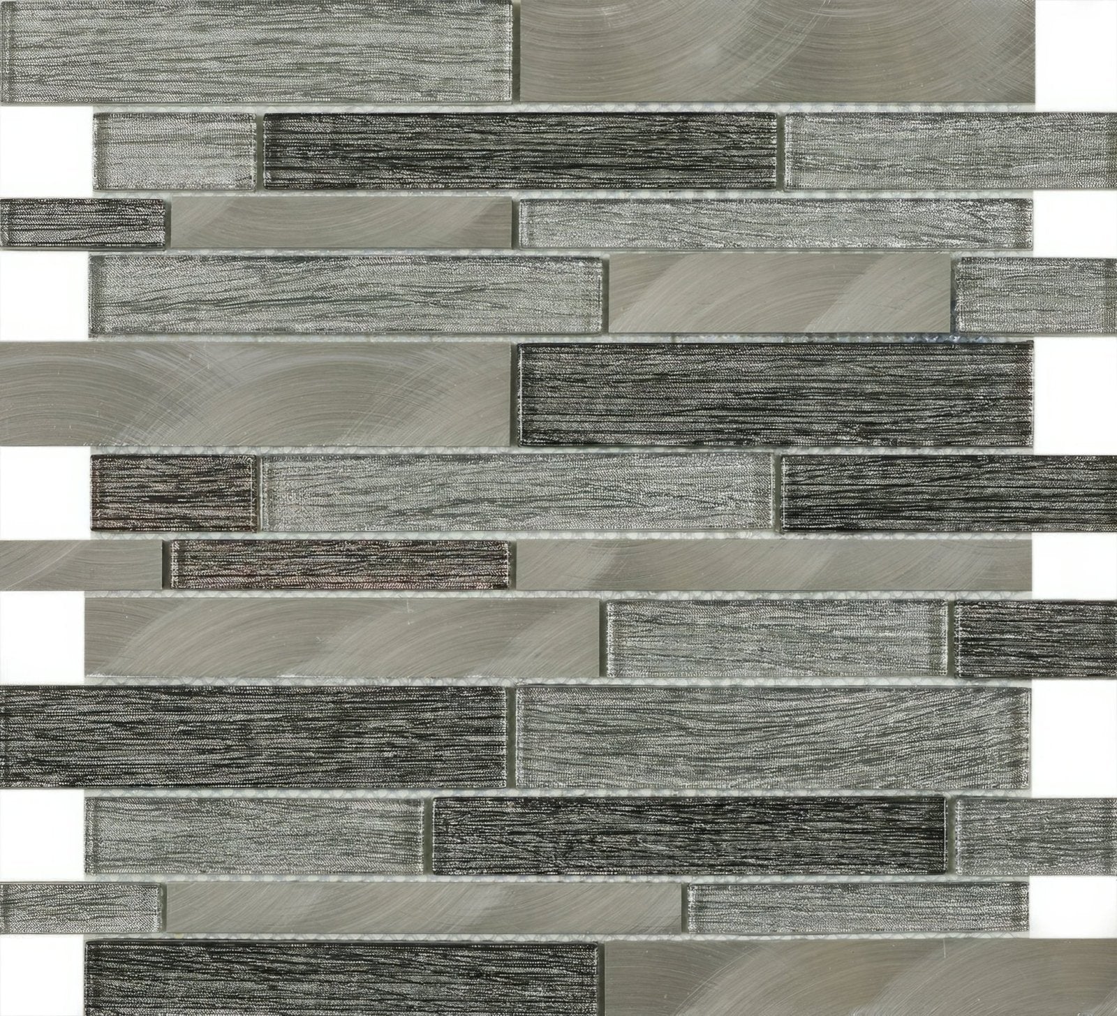 Grey Glass & Metal Mix Offset Linear Mosaic