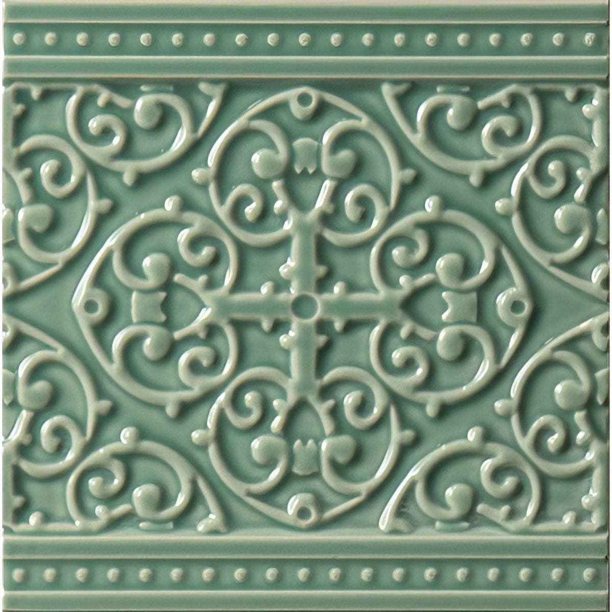 Grosvenor on Jade Breeze Ceramic Wall Tile 152x152mm - Handmade - Green