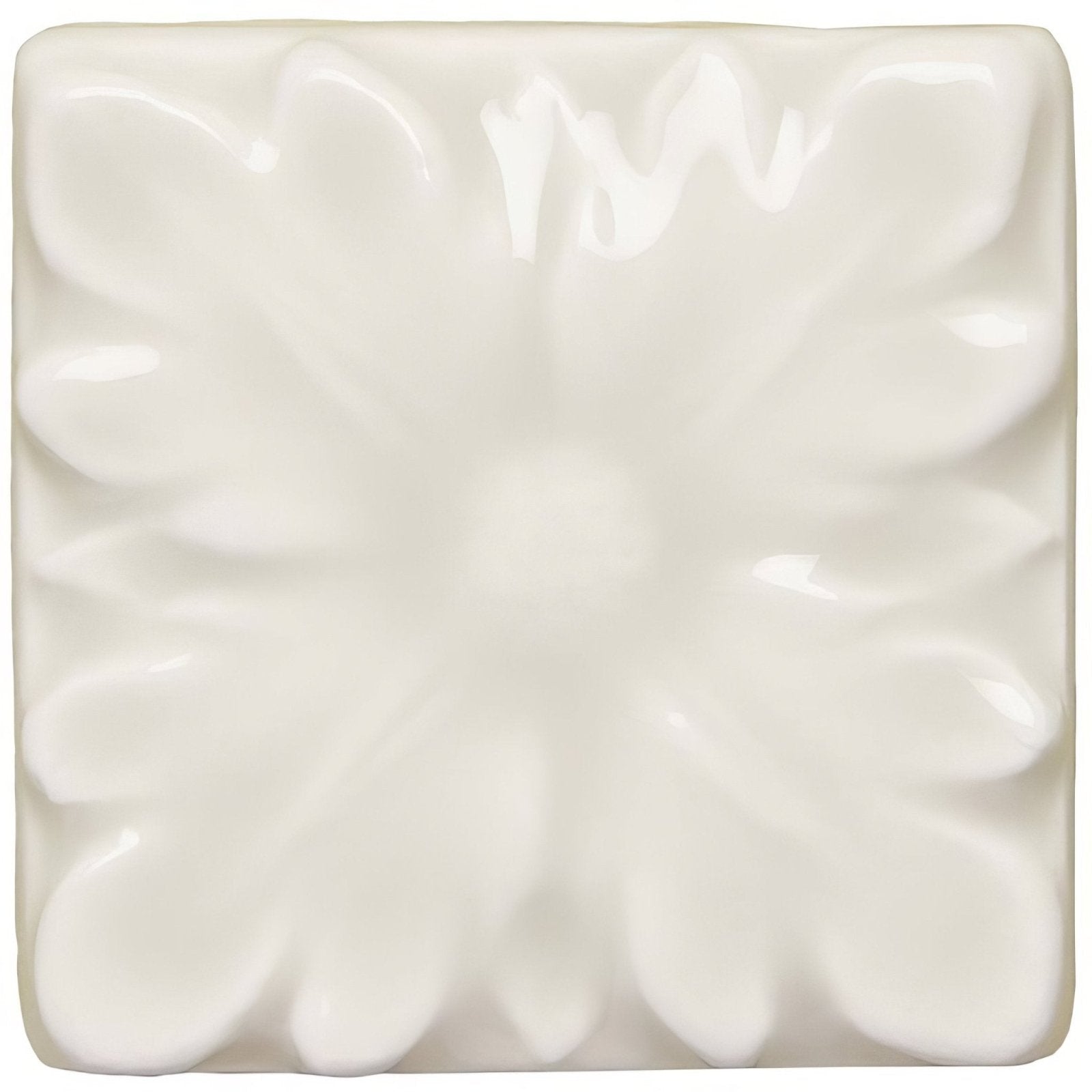 Hadleigh Knightsbridge square glossy white ceramic tile with raised floral design for wall or floor use