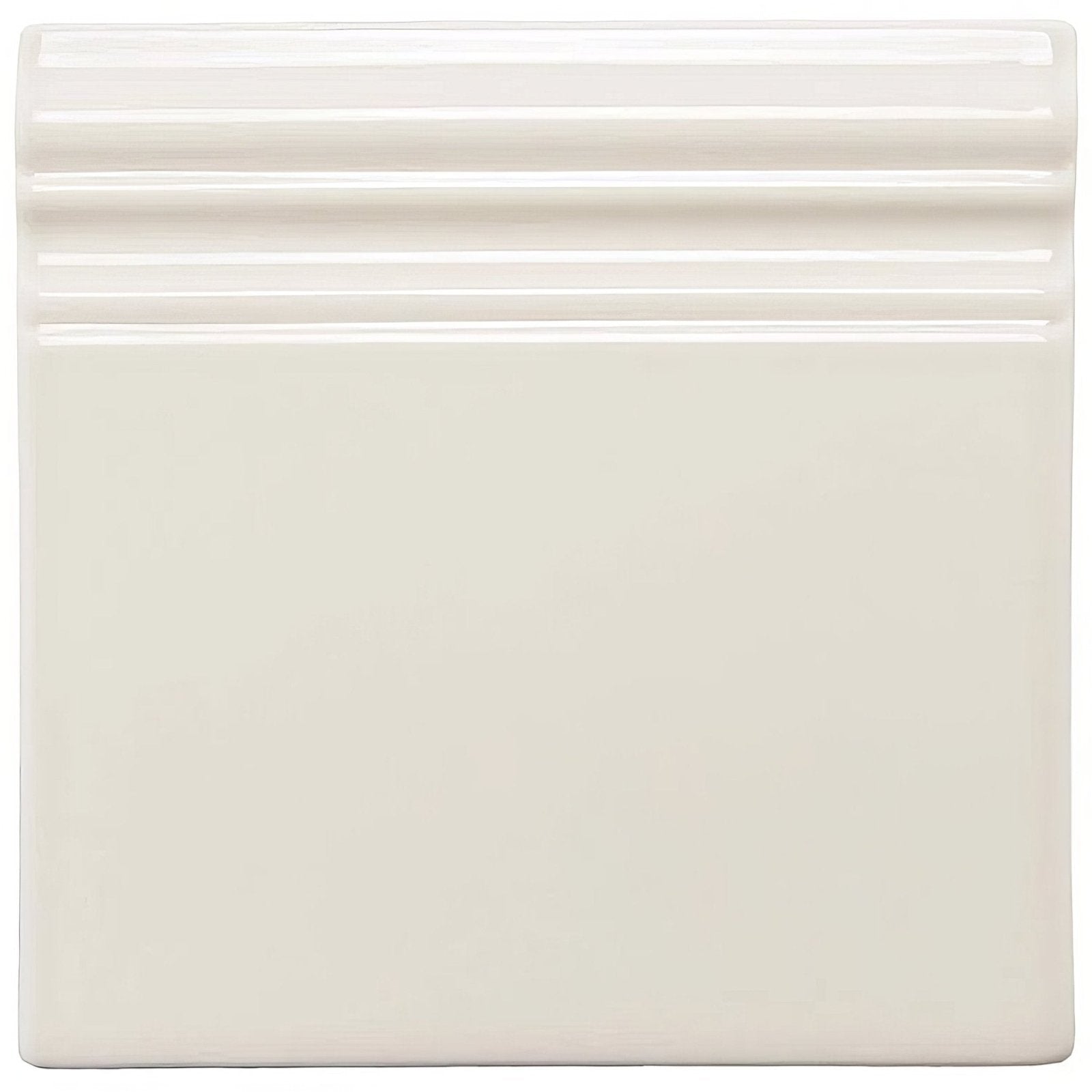 Hadleigh skirting cream-colored square ceramic tile with glossy finish and three horizontal ridges along top edge