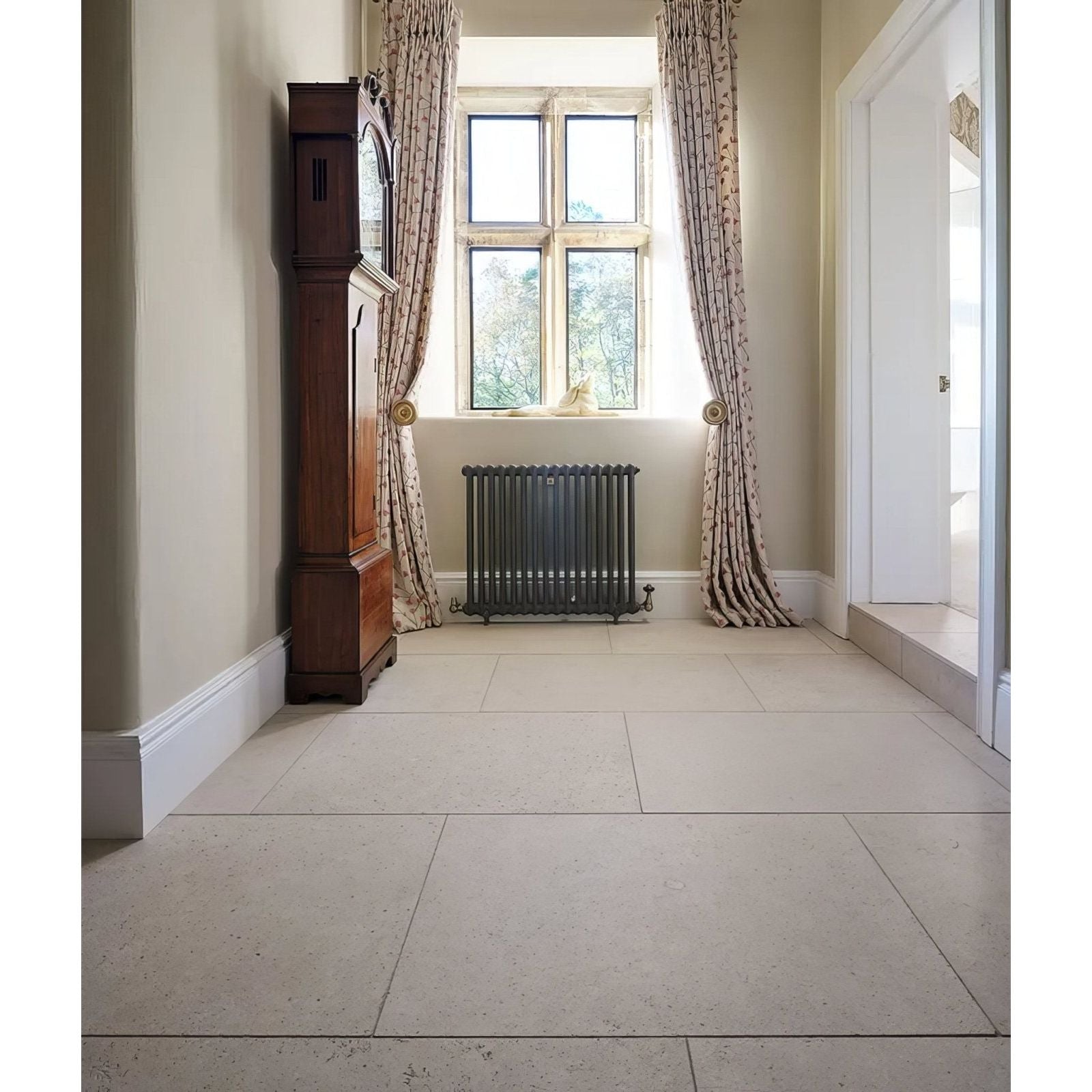Wychwood limestone velvet finish light beige stone tiles with subtle speckles and a matte finish