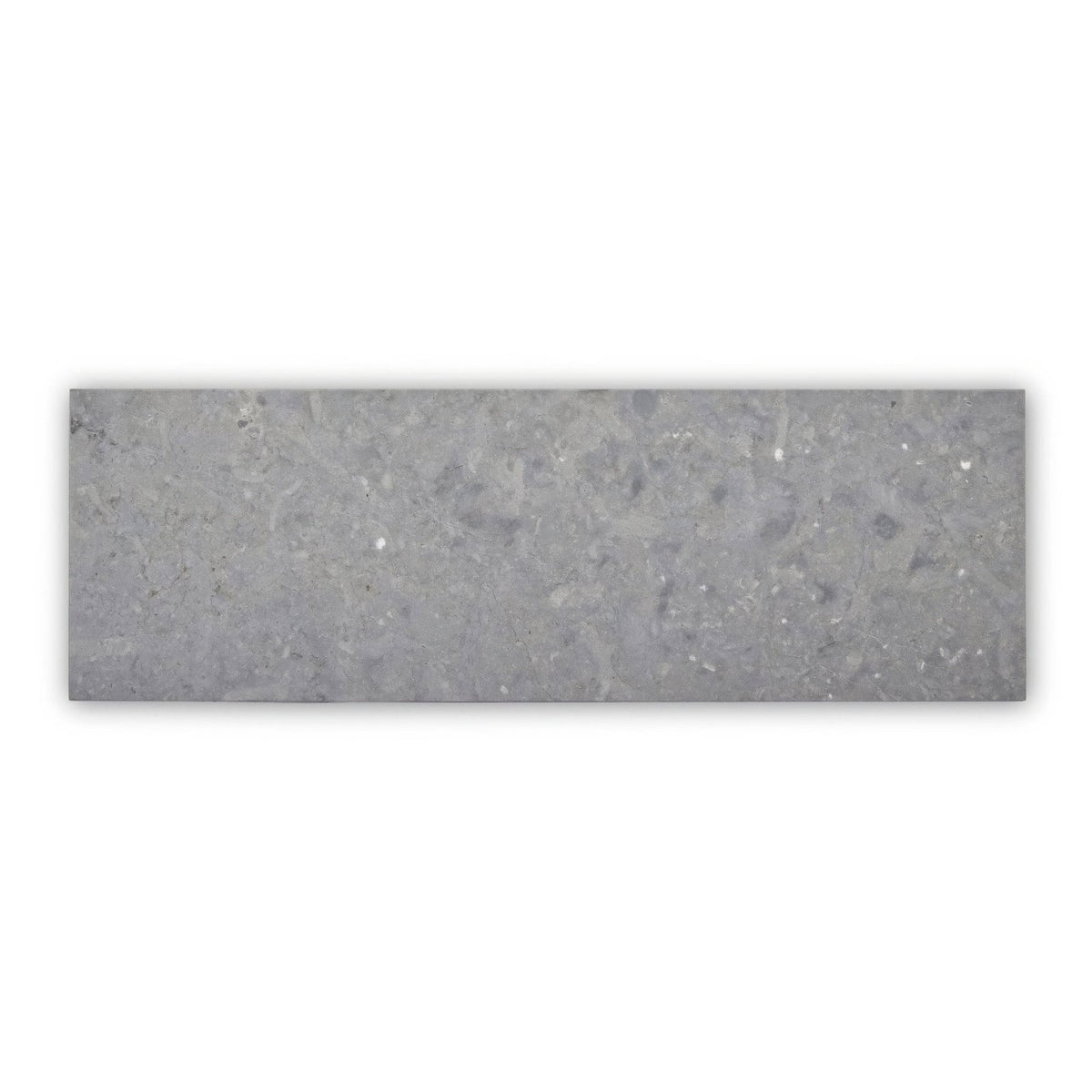 Gray rectangular Hampton Bays 10 x 30cm honed tile with speckled textured surface resembling concrete