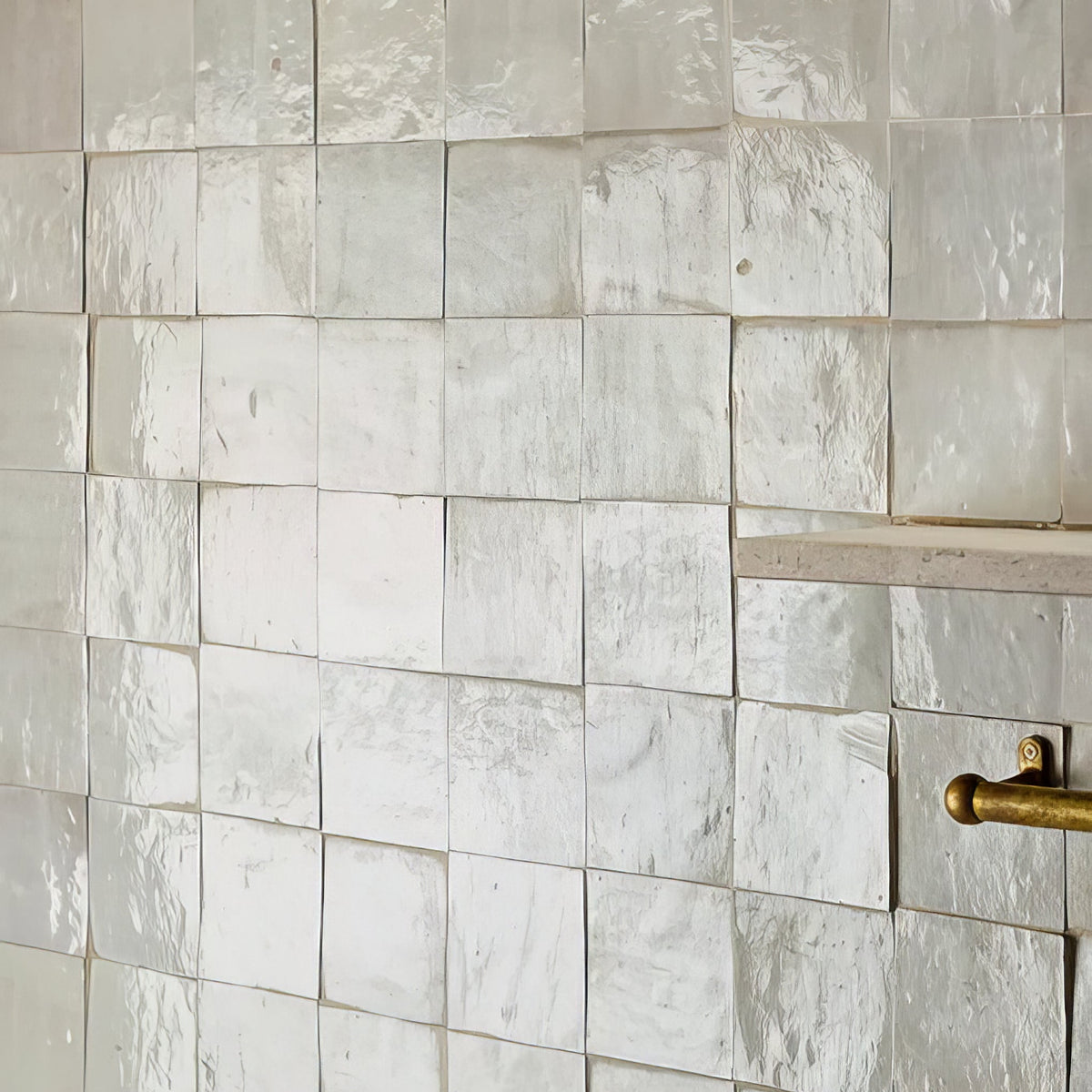Handmade White Zellige Gloss Tile 10x10cm – detail view 3