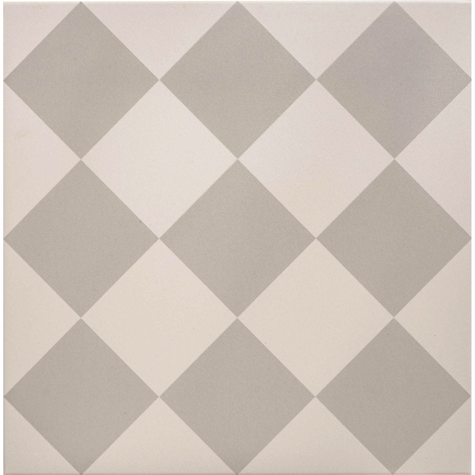 Harlequin large grey on chalk ceramic tile with gray and off-white diamond pattern for floor and wall use