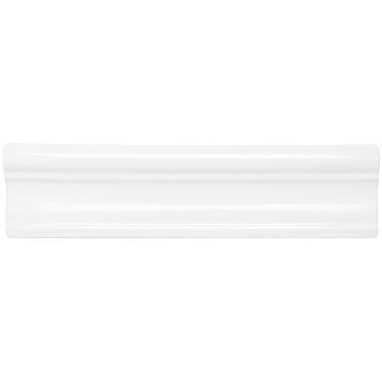 Helmingham Clarence white glossy ceramic tile with smooth curved profile and subtle horizontal ridges