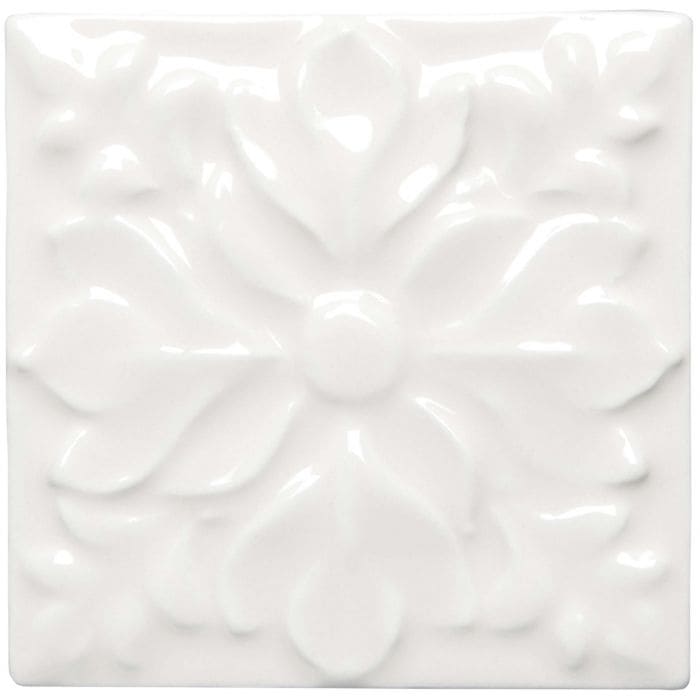 White ceramic tile helmingham hampstead with raised floral relief pattern for decorative wall use