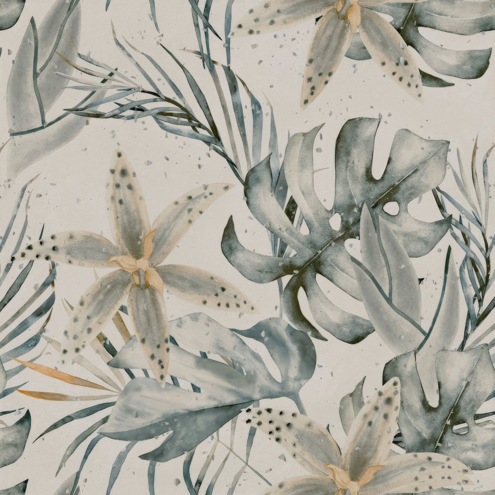 Helsinki 1841 Blanco Decor Garden porcelain tiles with a watercolour tropical foliage pattern