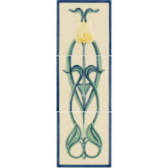 Henrietta Yellow Tulip 3-Tile Set on County White - Ceramic - Handmade