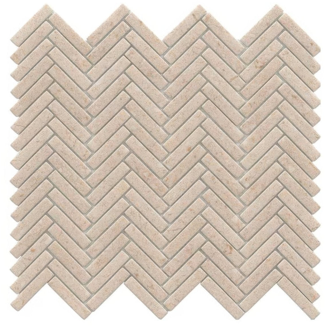 Beige stone mosaic tile with a herringbone pattern in herringbone dorcia marfil mosaic design