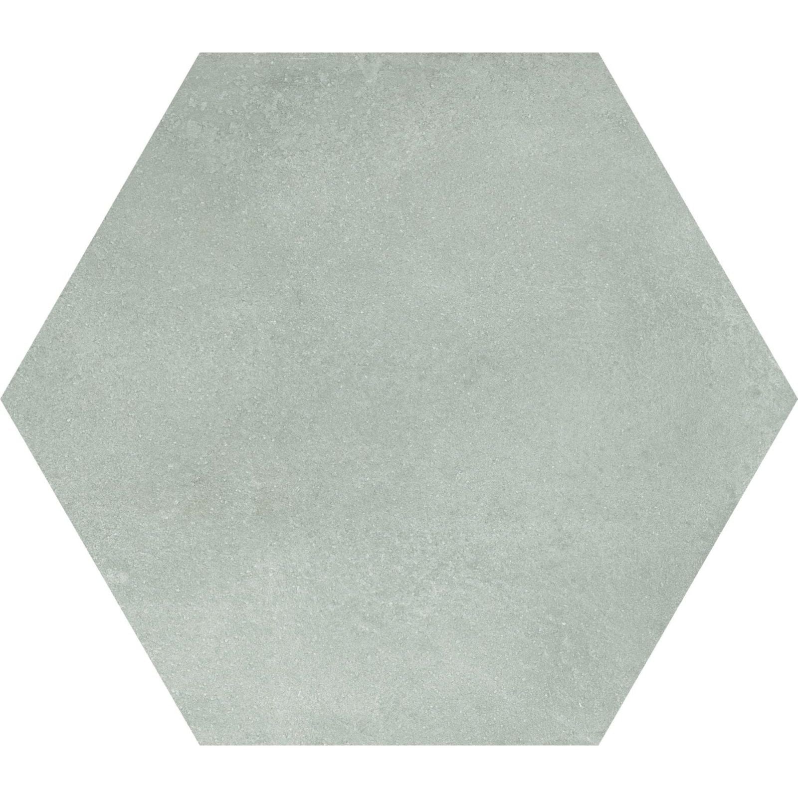 Hexagonal tile hexagon green plain with matte light gray finish and subtle textured surface for flooring or walls