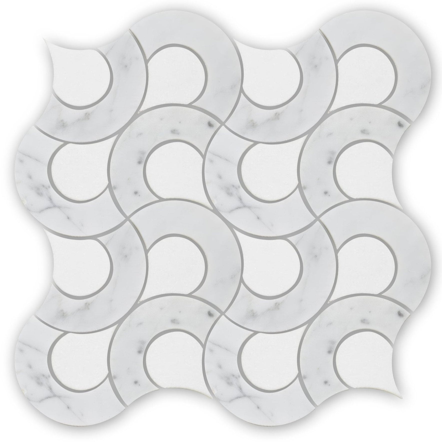 White marble mosaic tile high society marble guggenheim with flowing interlocking circular pattern