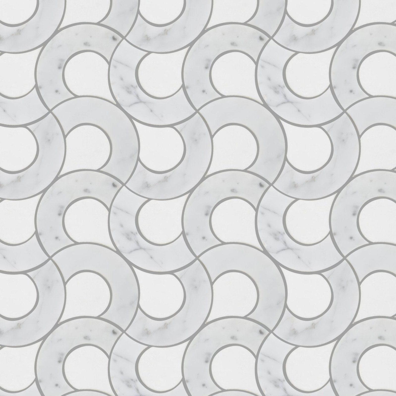 High society marble guggenheim white marble mosaic tile with interlocking circular patterns and subtle gray veining