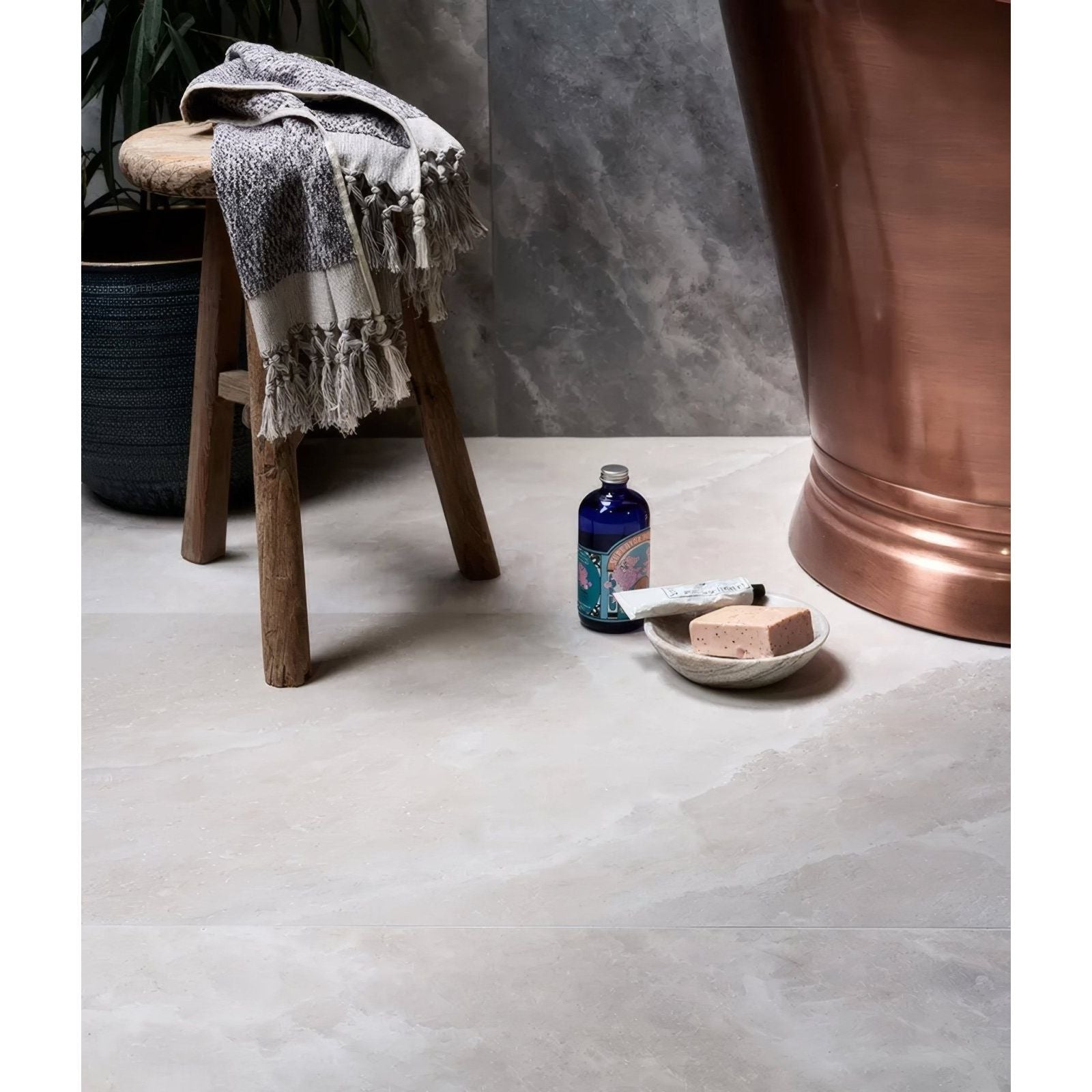 Himalaya Porcelain Matt Natural in a bathroom setting
