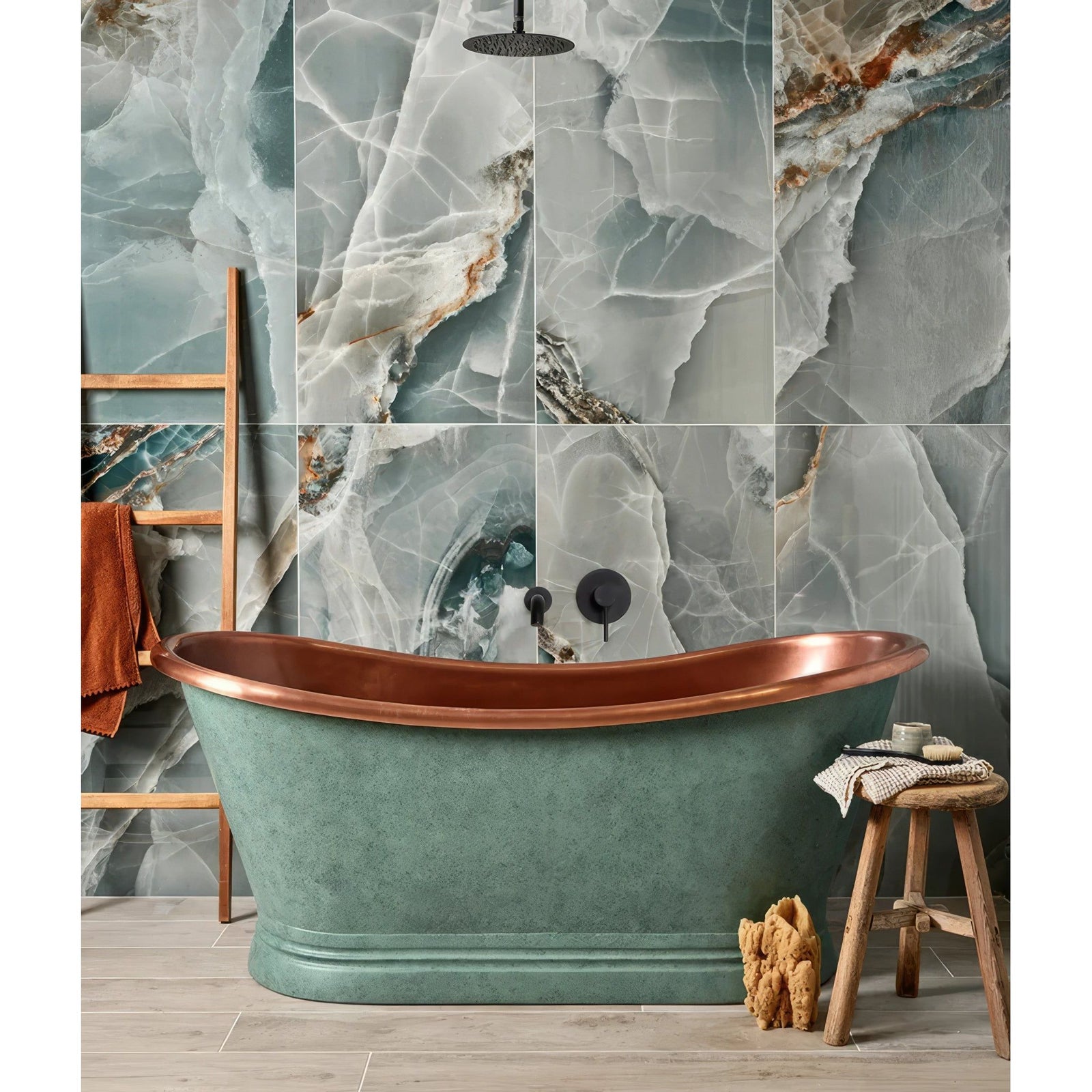 Hollywood Porcelain Turquoise Wall & Floor Tile 60x120cm in a bathroom setting