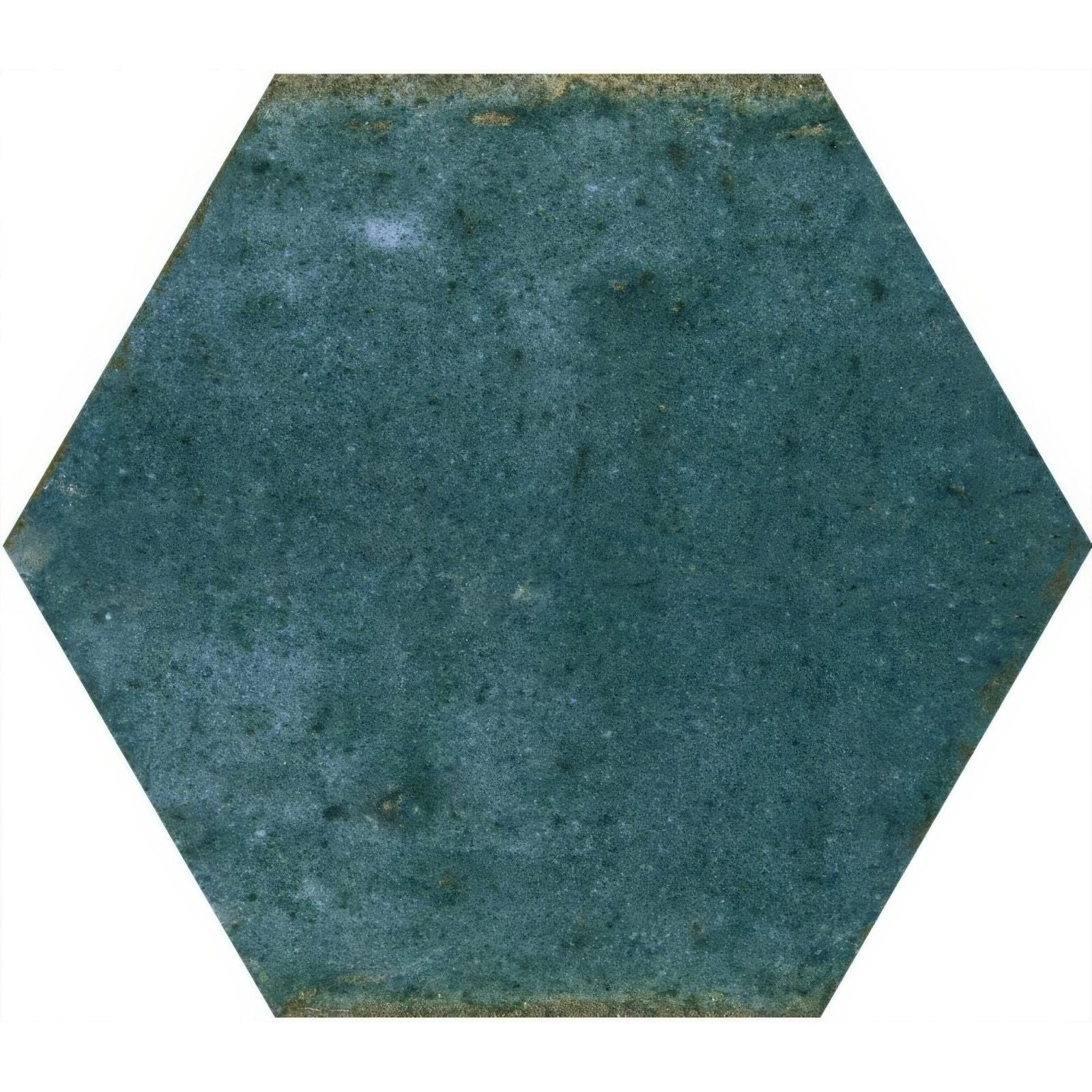 Hope blue hexagon gloss ceramic wall tile with a textured matte teal surface and subtle tone variations