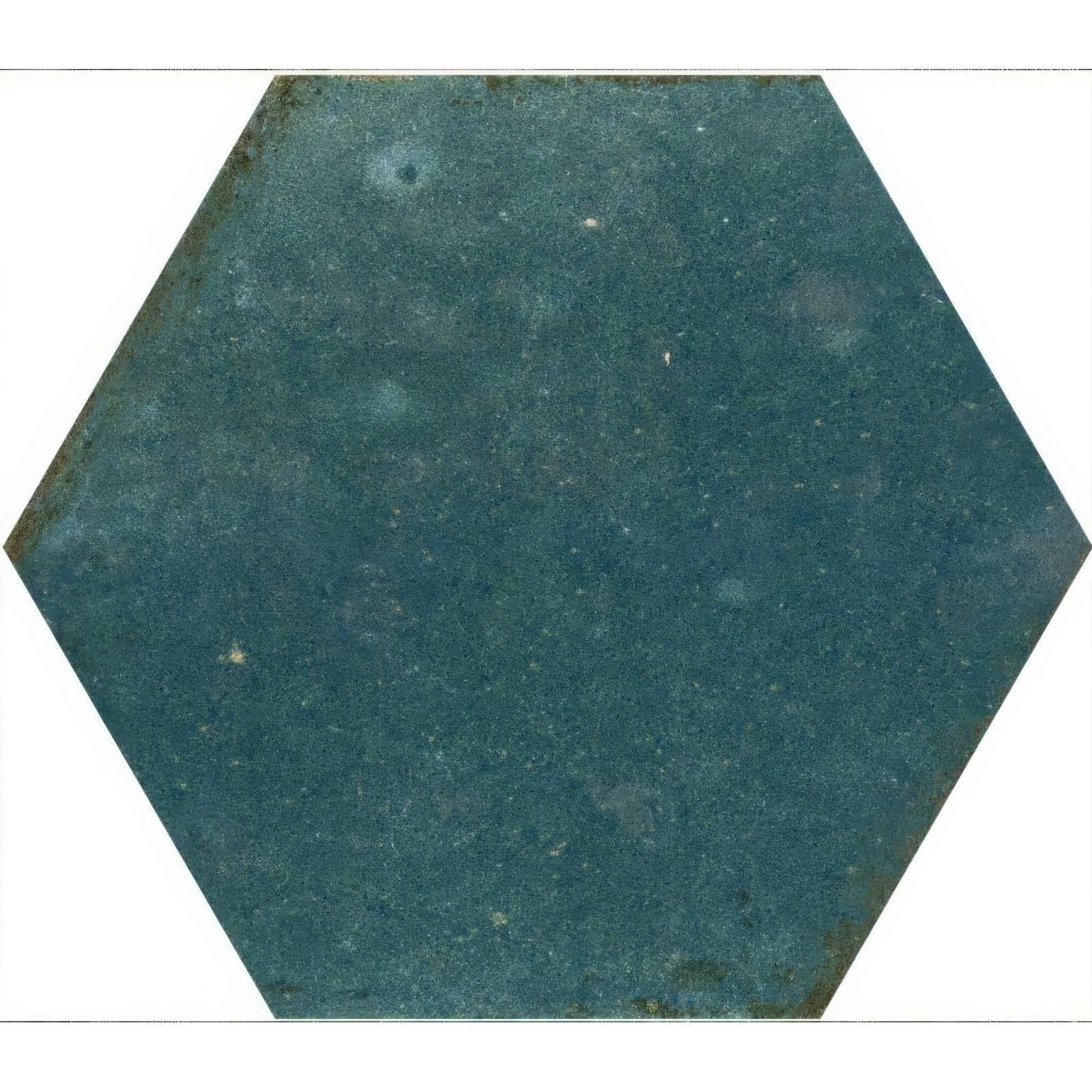 Hexagonal teal ceramic wall tile with a textured slightly weathered surface from hope blue hexagon gloss ceramic wall collection