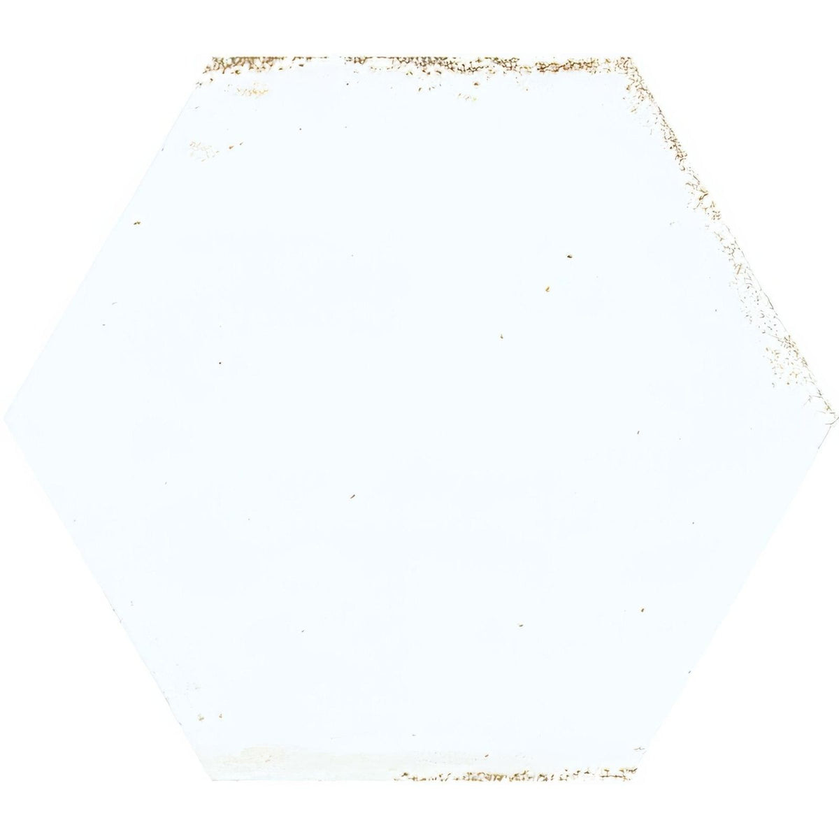 Hope white hexagon gloss ceramic wall tile with textured surface and subtle brownish discoloration on edges
