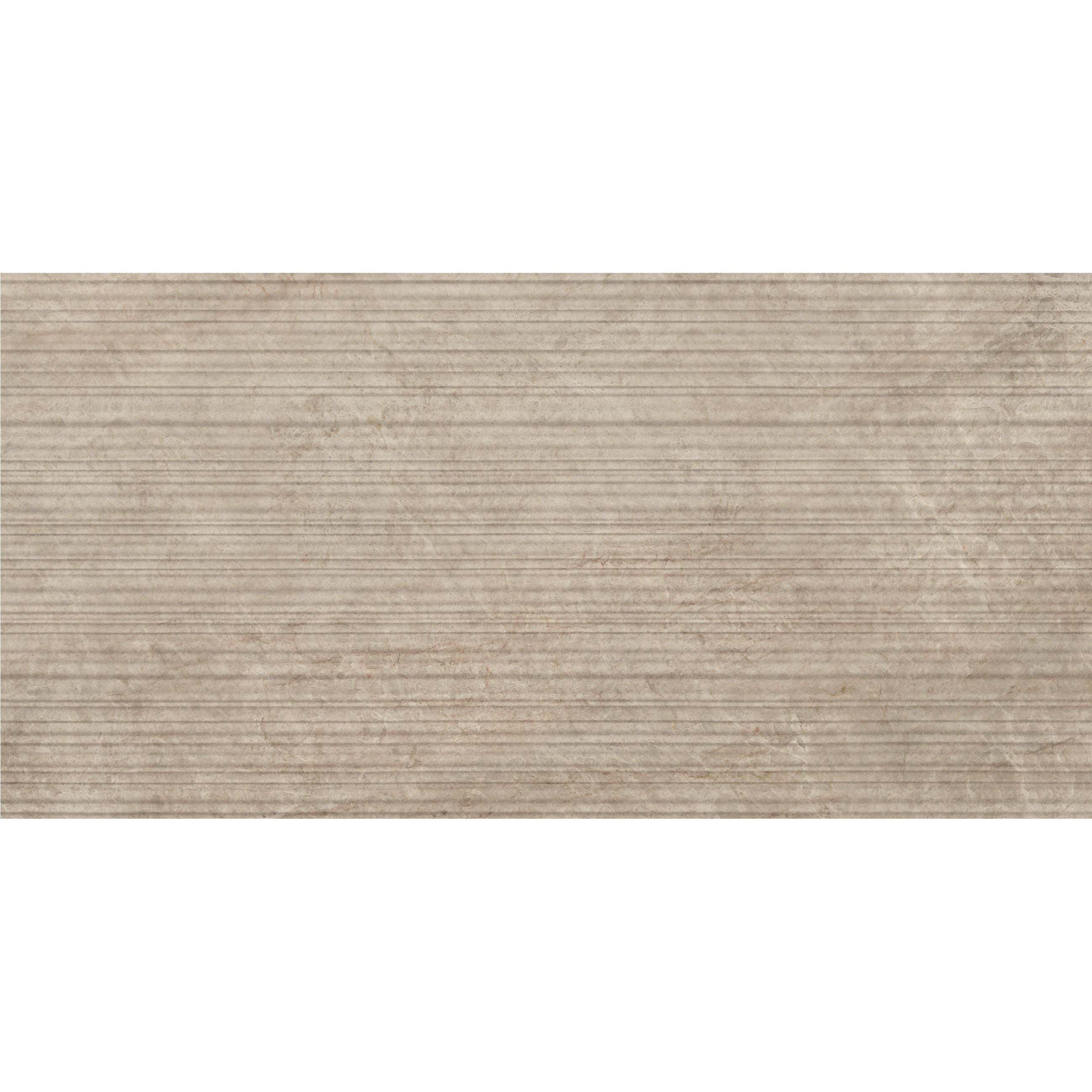 Beige textured hoxton porcelain amber linear décor matt tile with vertical ridged grooves for wall or floor use
