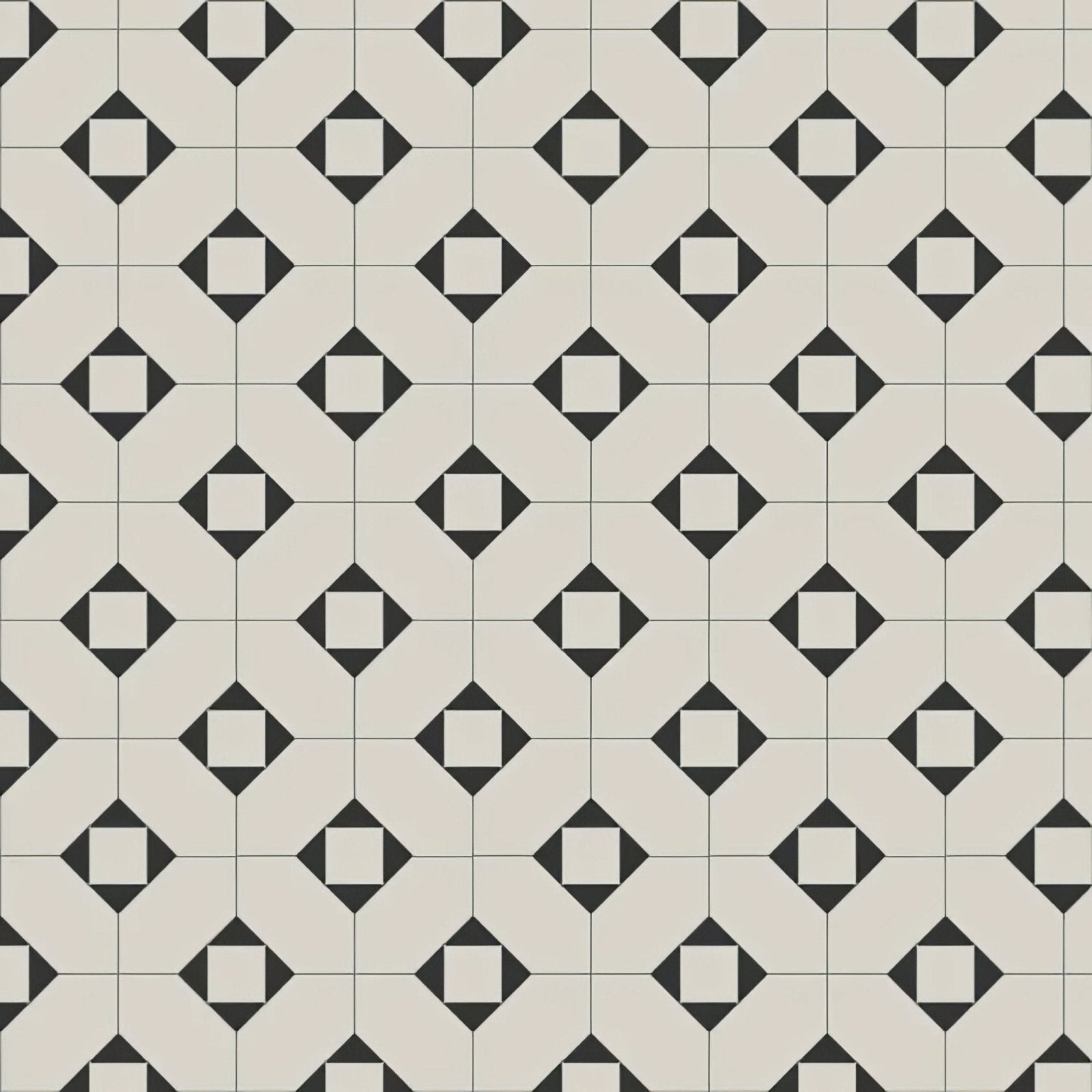 Huntingdon black and dover white black and cream geometric patterned floor tile for indoor flooring use
